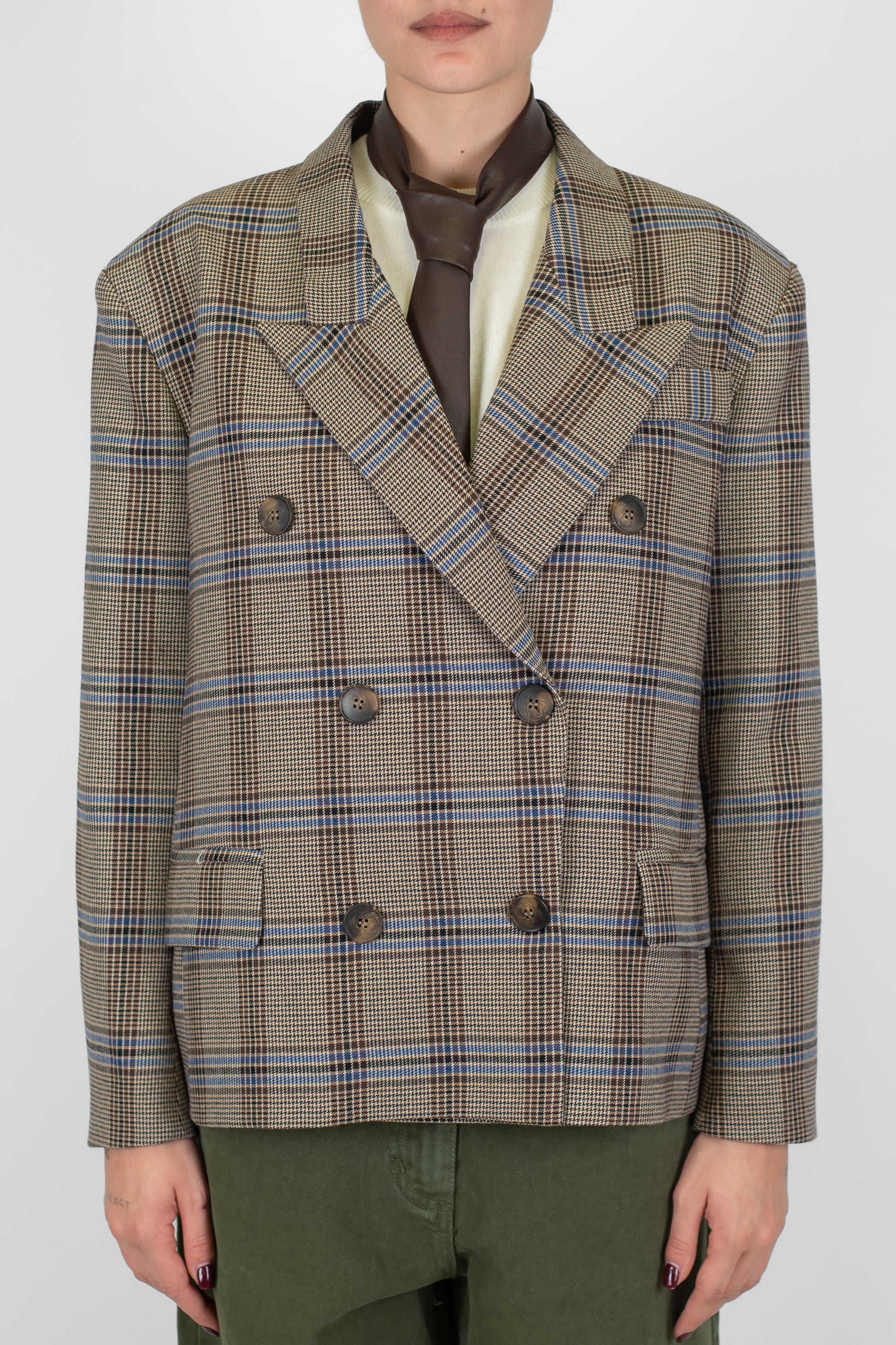 Tensione in - Giacca a scatola doppiopetto fantasia quadri con cravatta