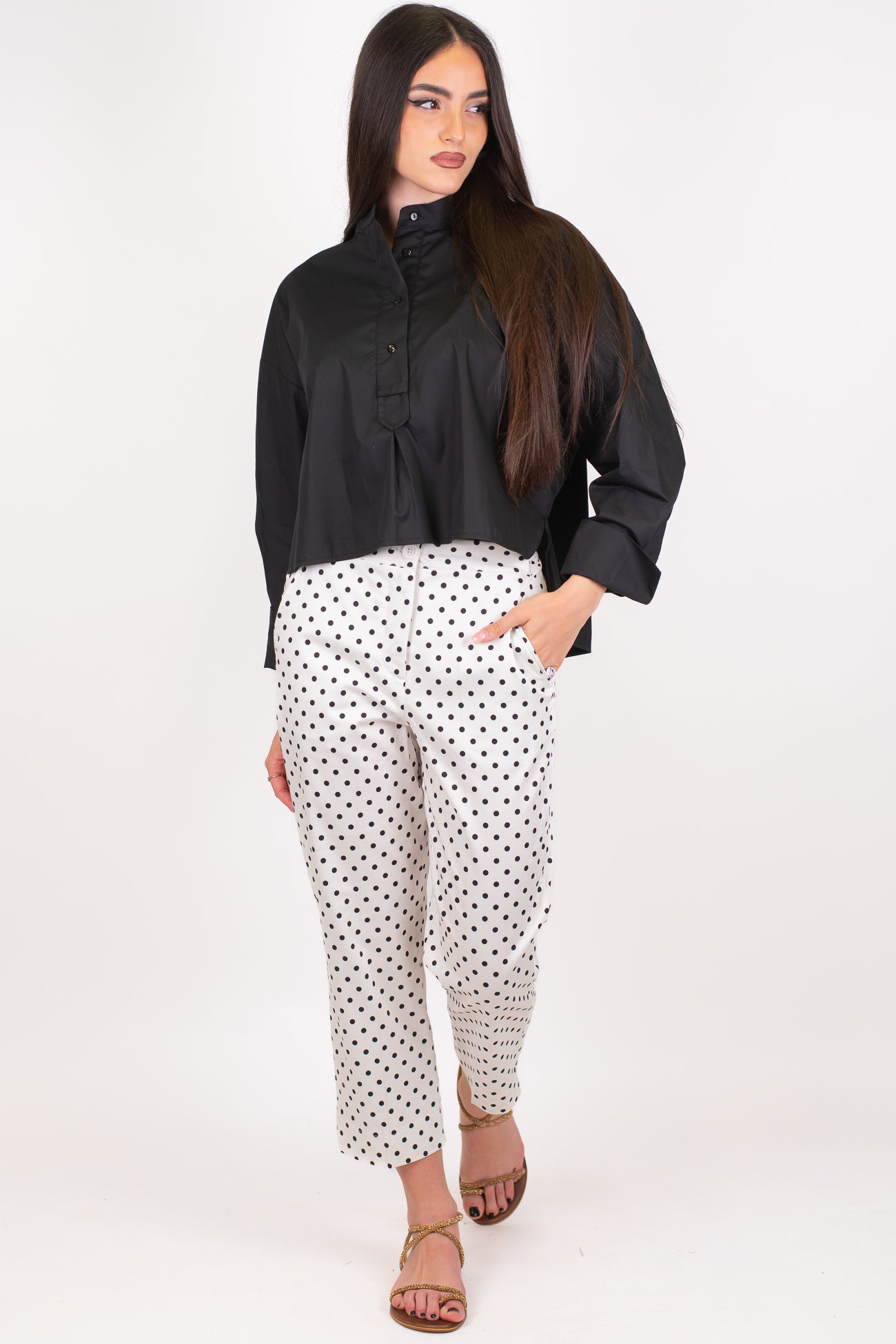 Dixie - Pantalone capri fantasia pois in cotone
