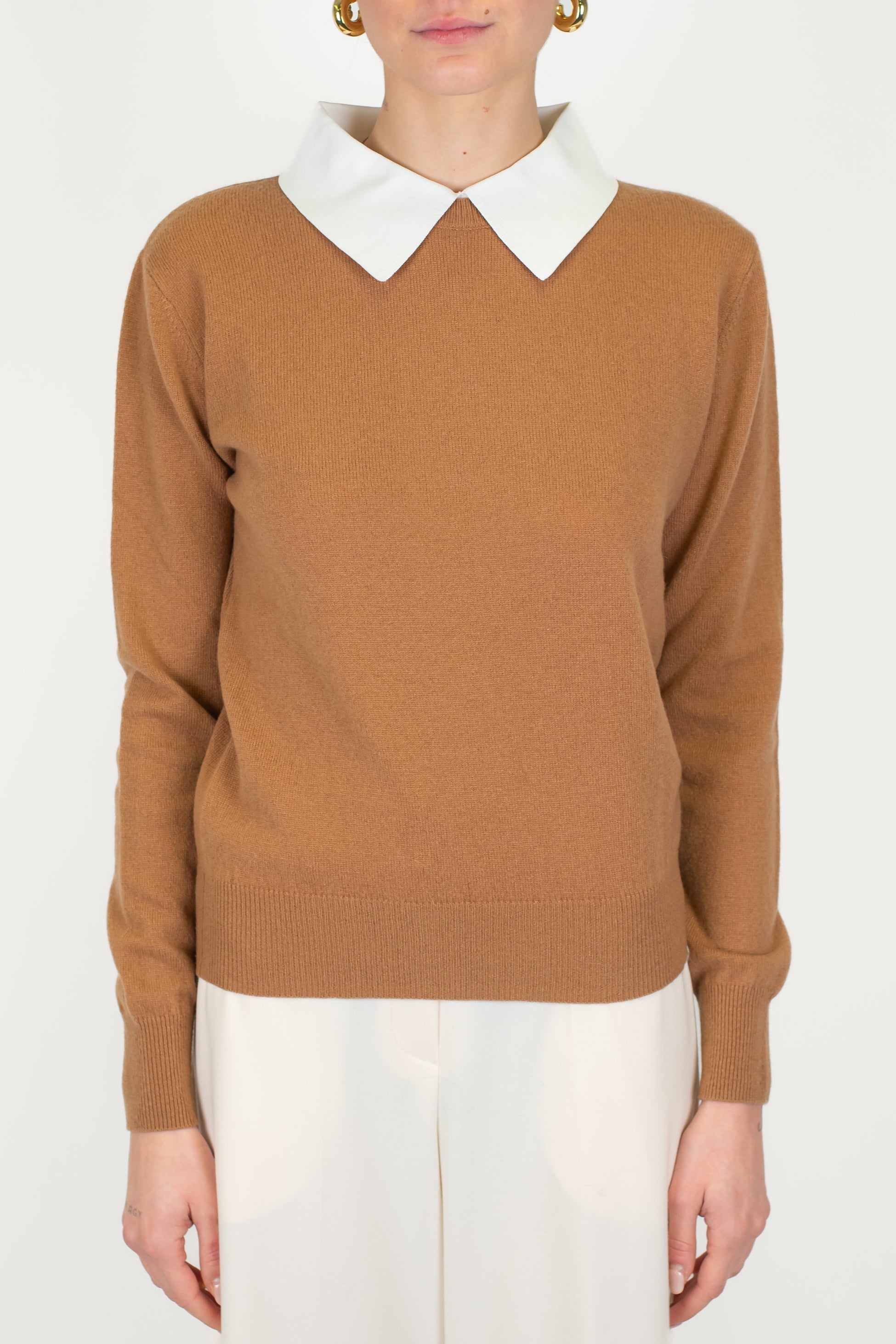 Motel - Maglia in pura lana con colletto camicia a contrasto