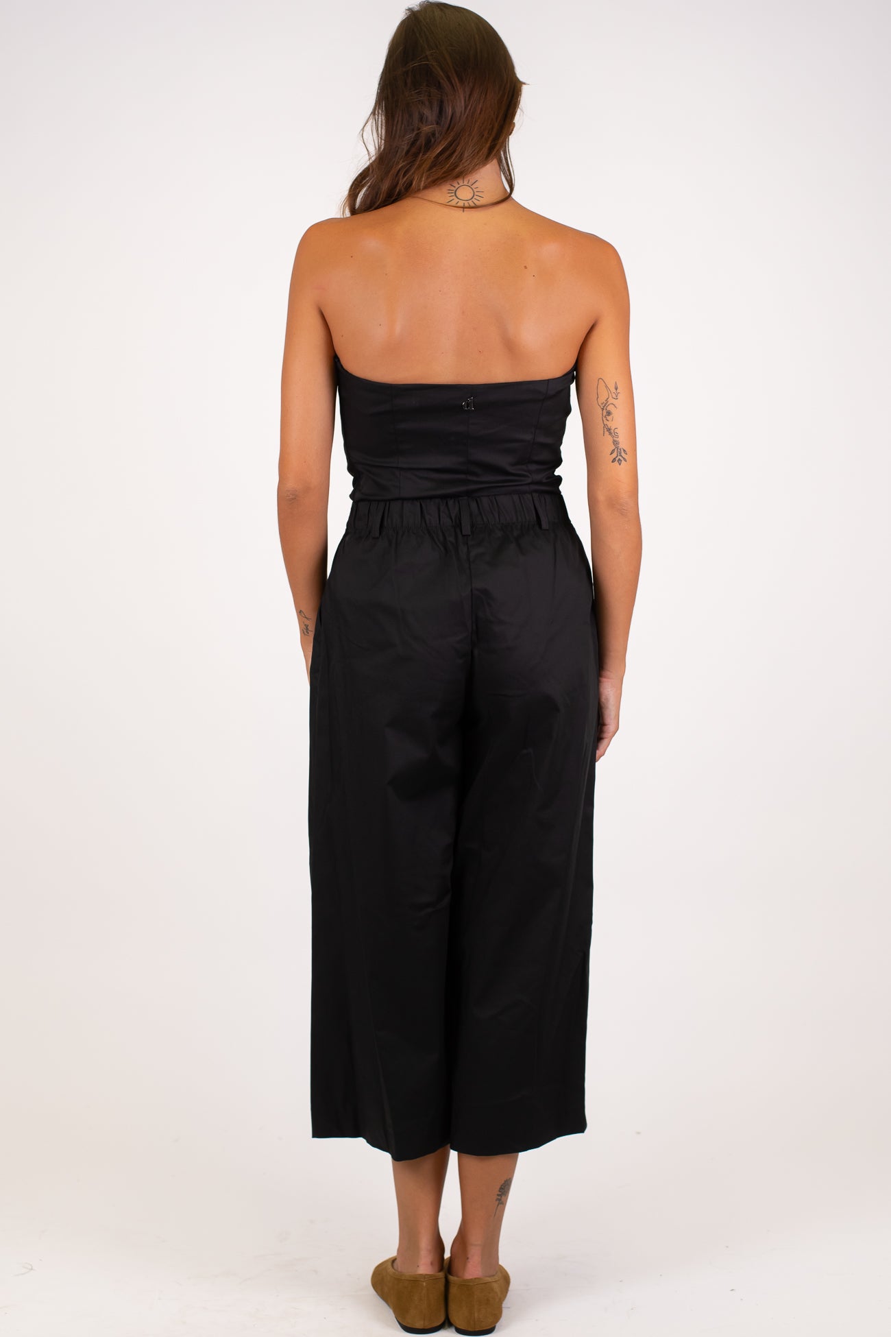 Dixie - Coordinato in cotone tela paracadute con top a fascia e pantalone crop