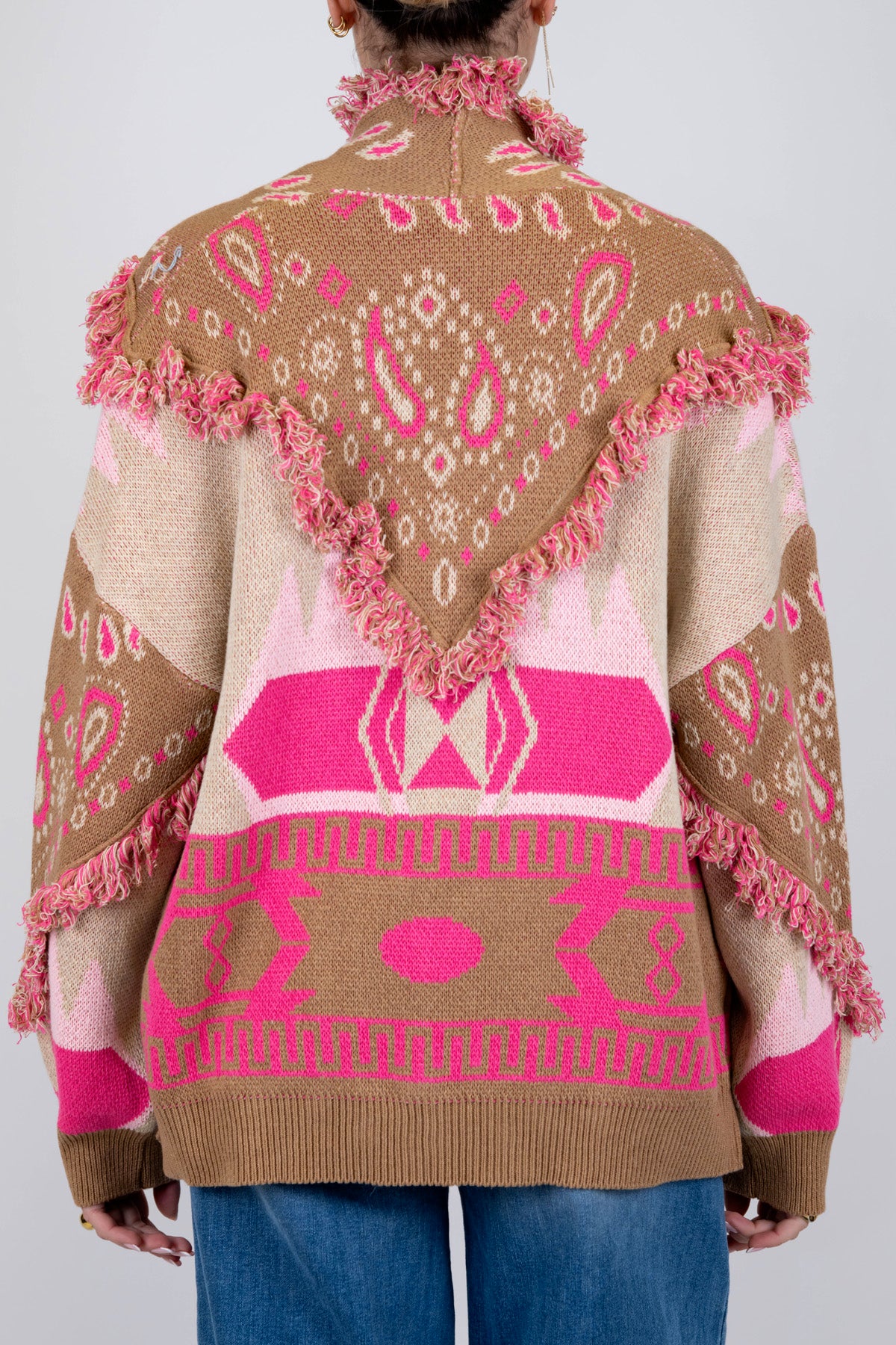 Tensione in - Cardigan fantasia astratta profilo con frange