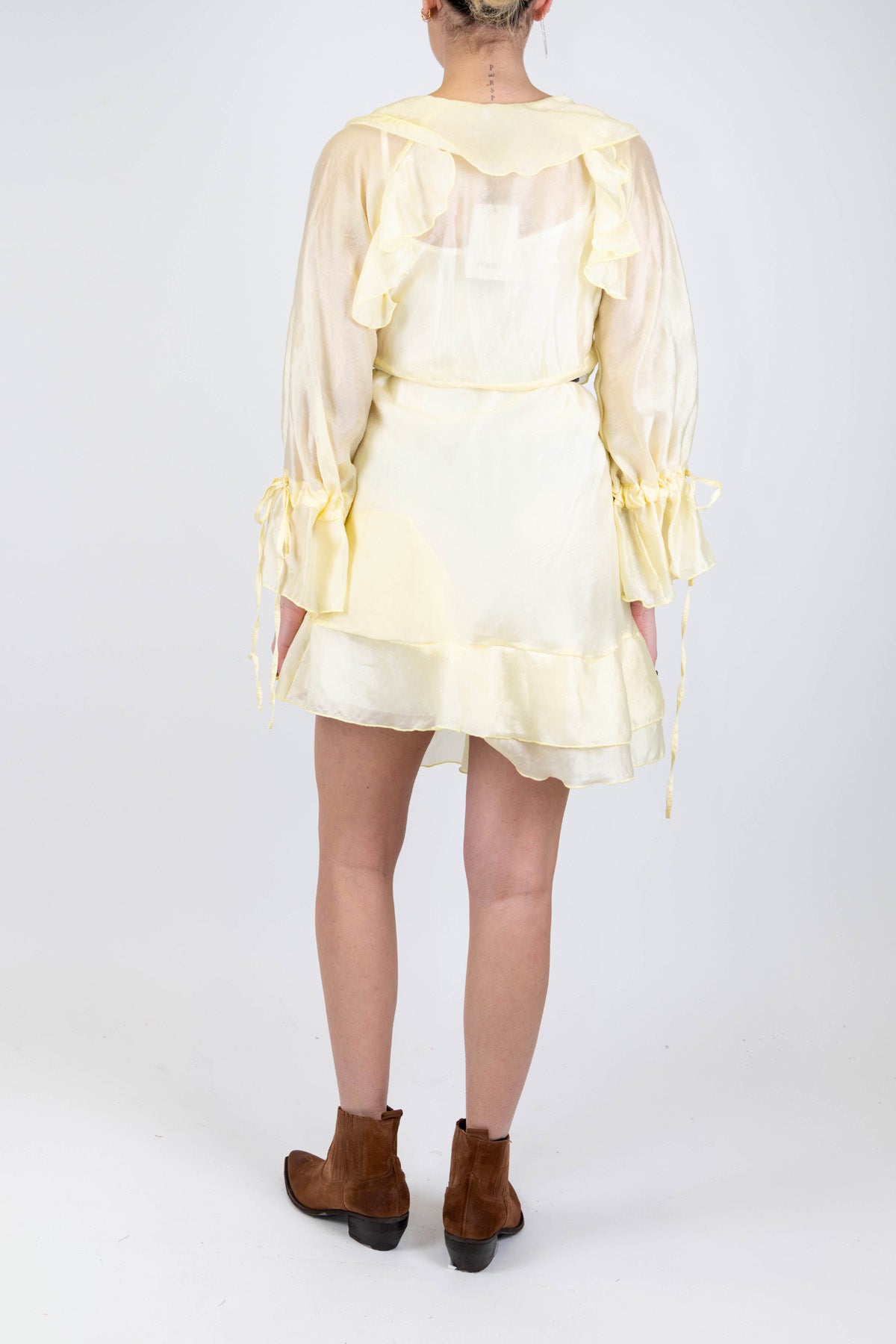 Motel - Abito corto in tencel con rouches e balze