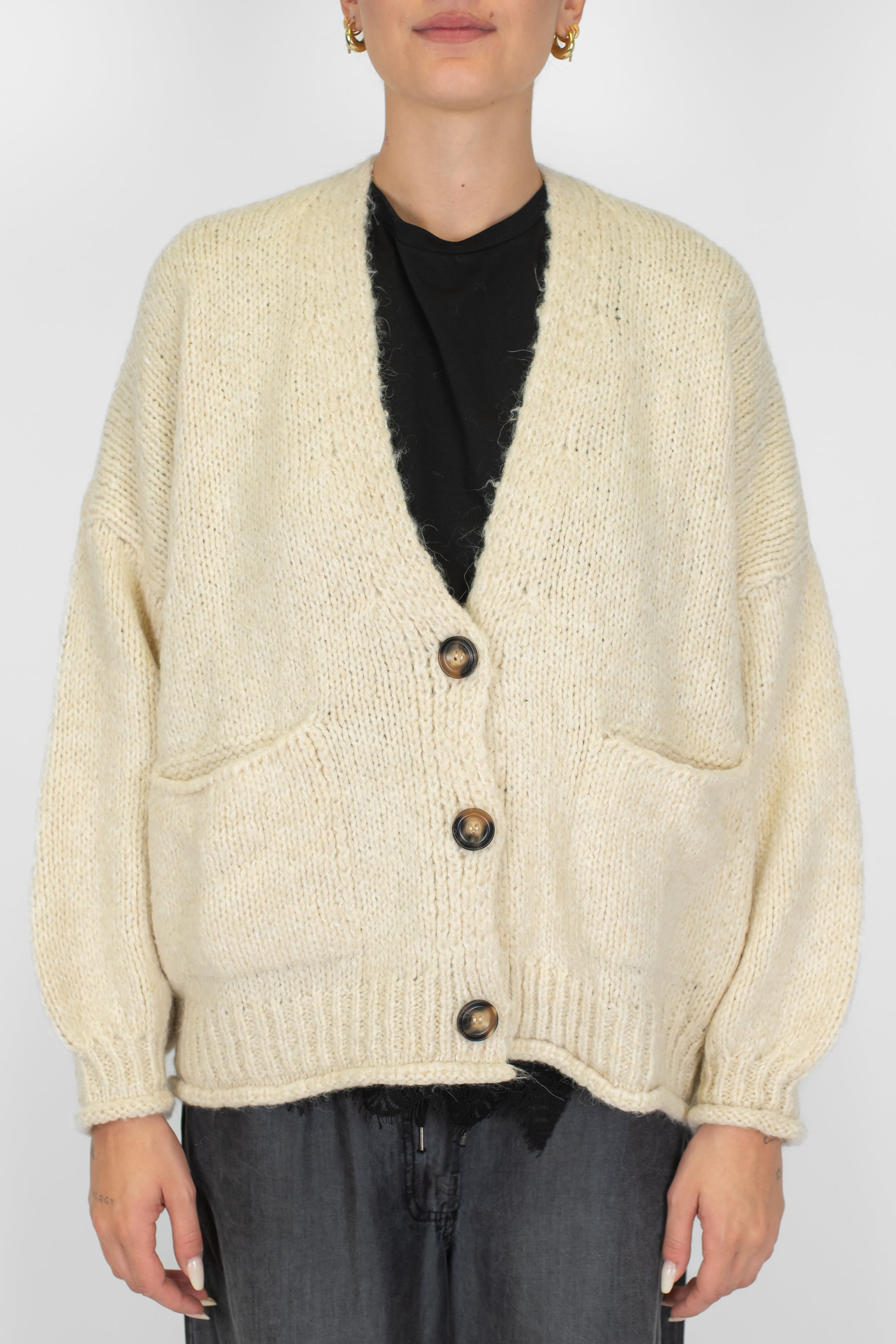 Haveone - Cardigan over in misto lana con chiusura a tre bottoni