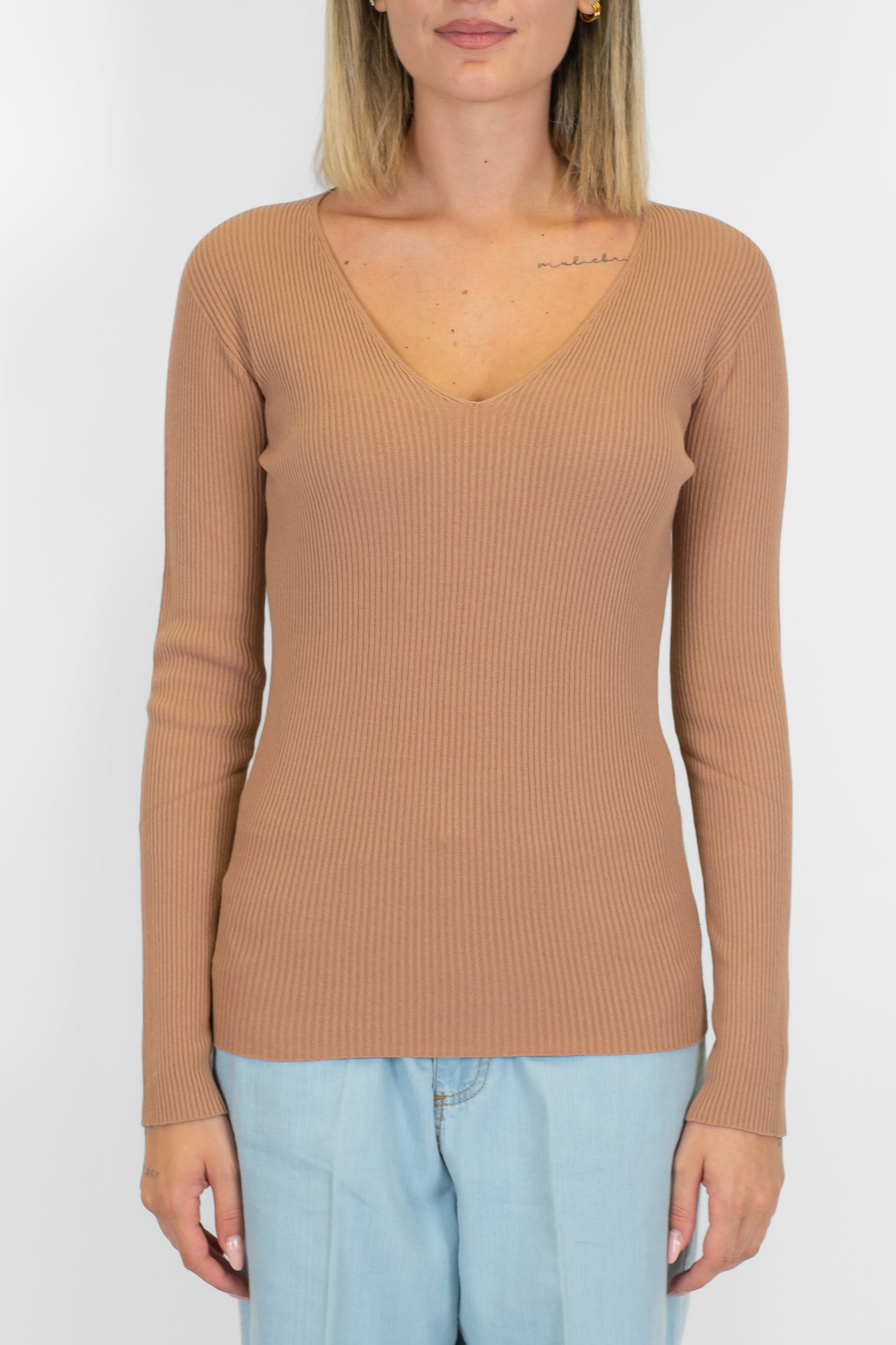 Kontatto - Maglia scollo a V a coste