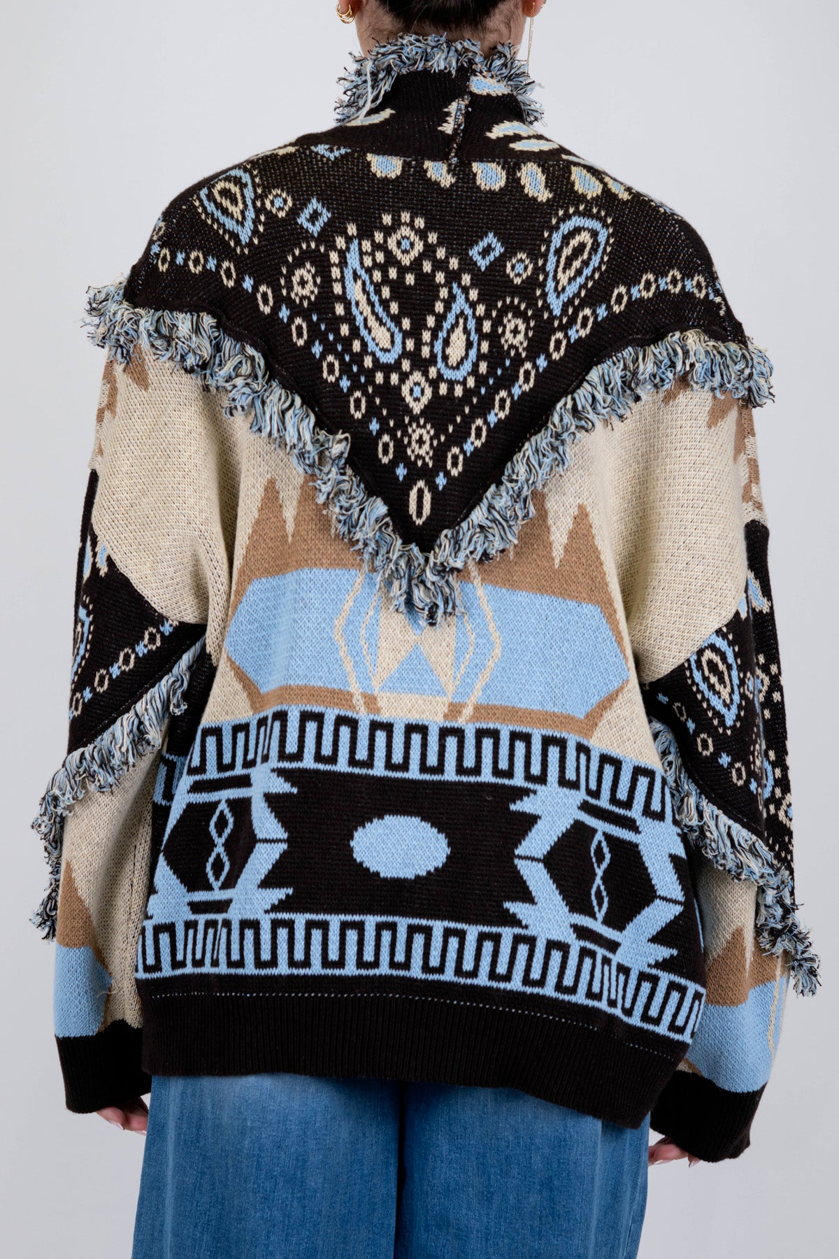 Tensione in - Cardigan fantasia astratta profilo con frange