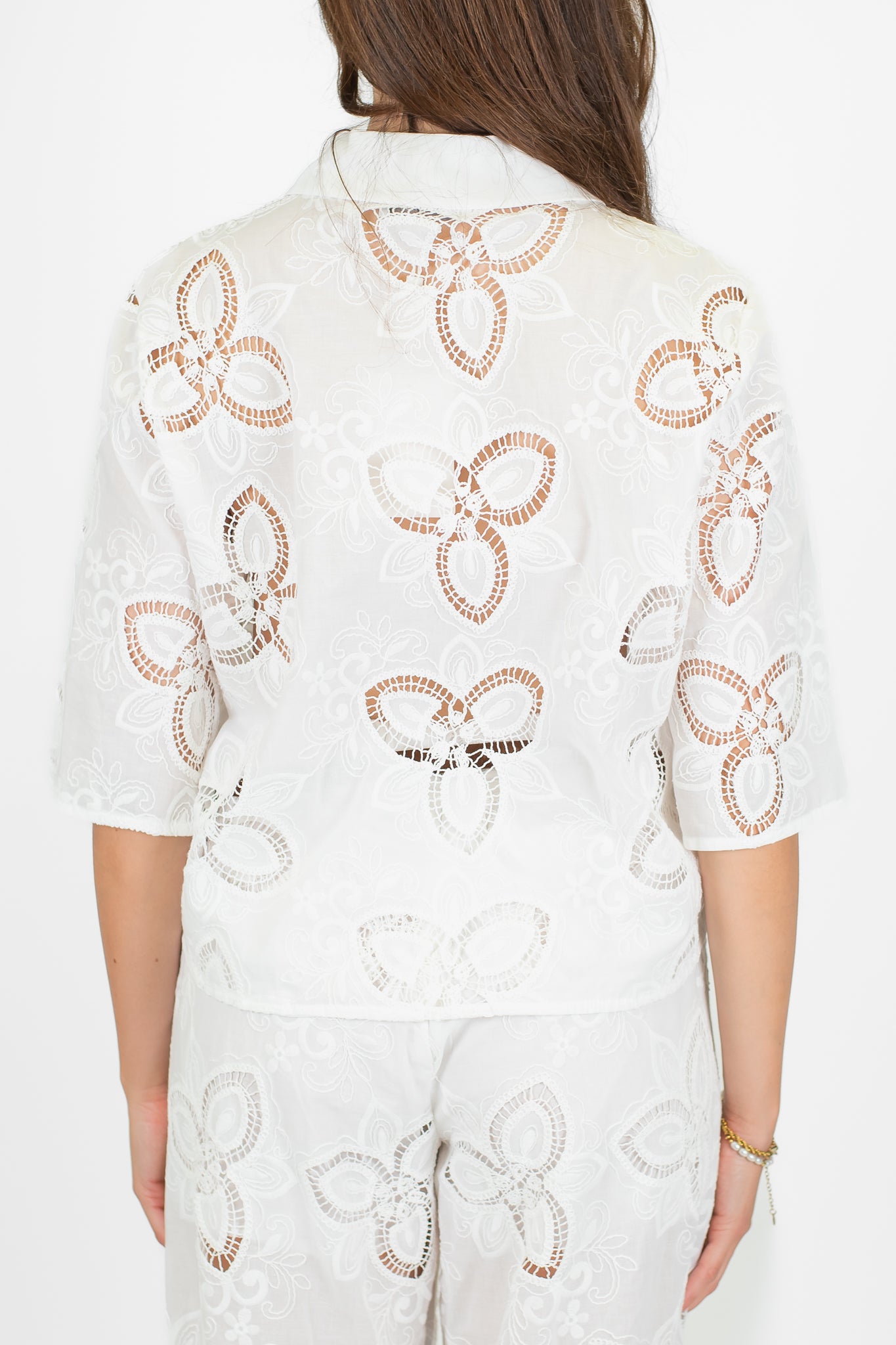 Motel - Camicia mezzamanica in pizzo sangallo