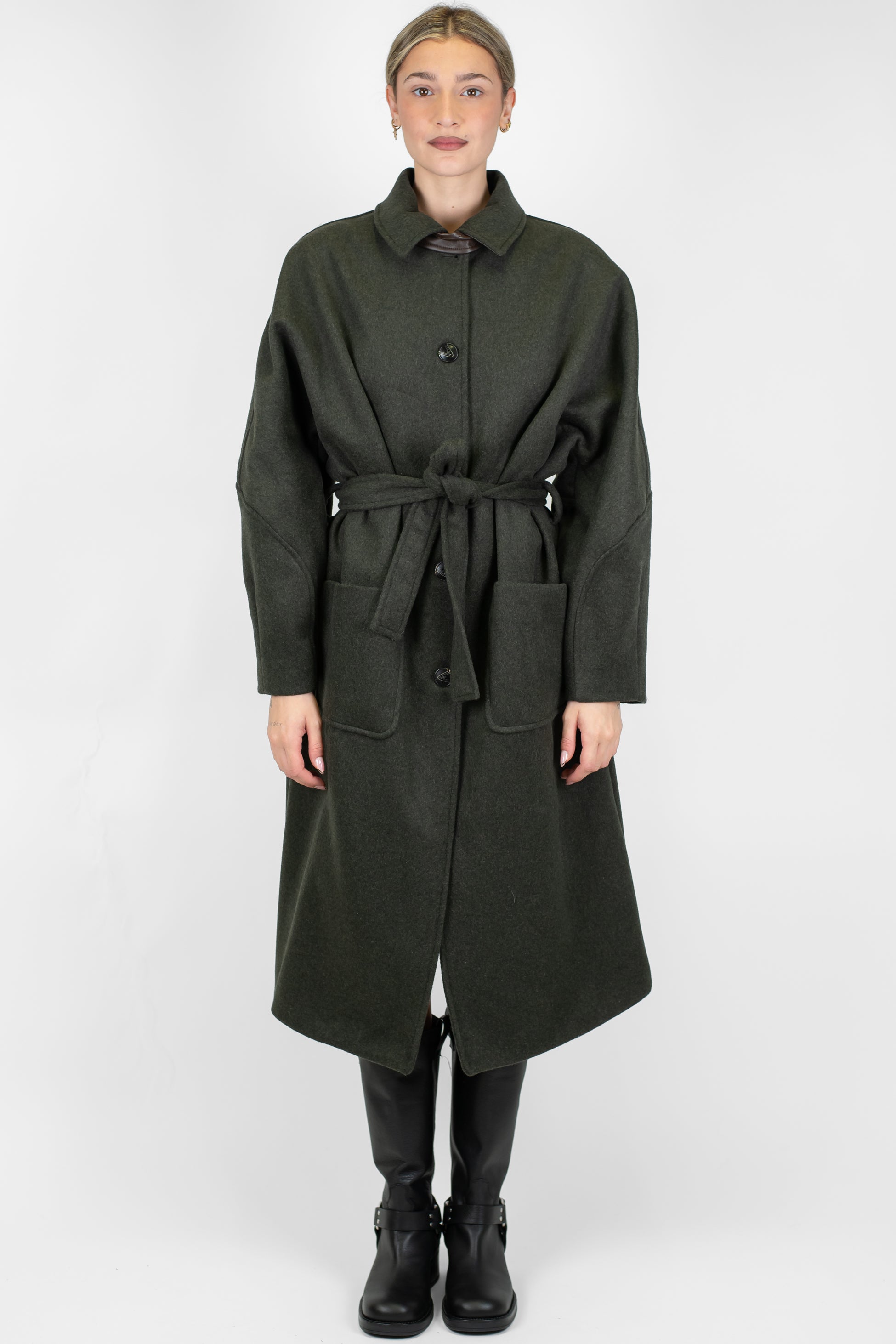 Motel - Cappotto in misto lana con tasconi e cintura in tessuto