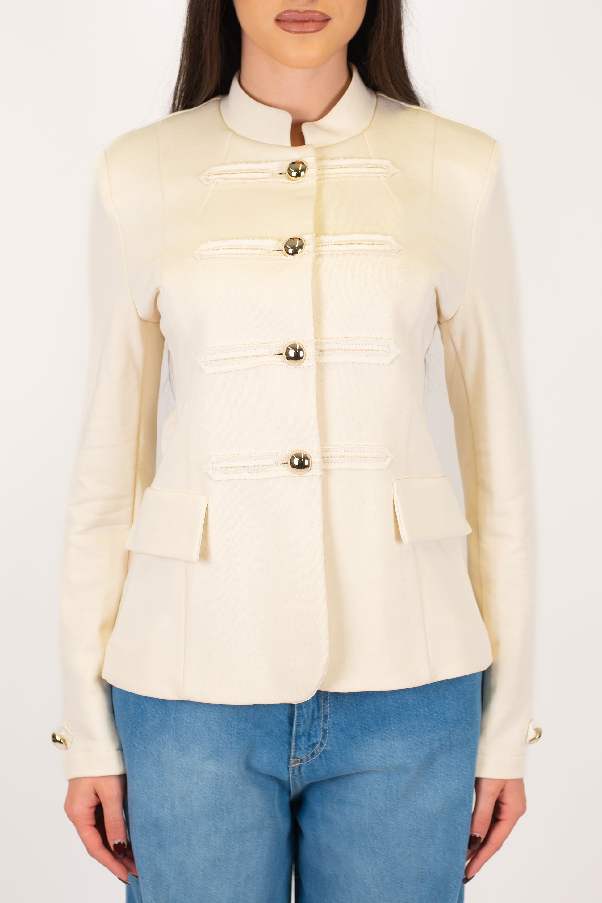 Maryley - Giacca in felpa con alamari ricamati e collo coreano