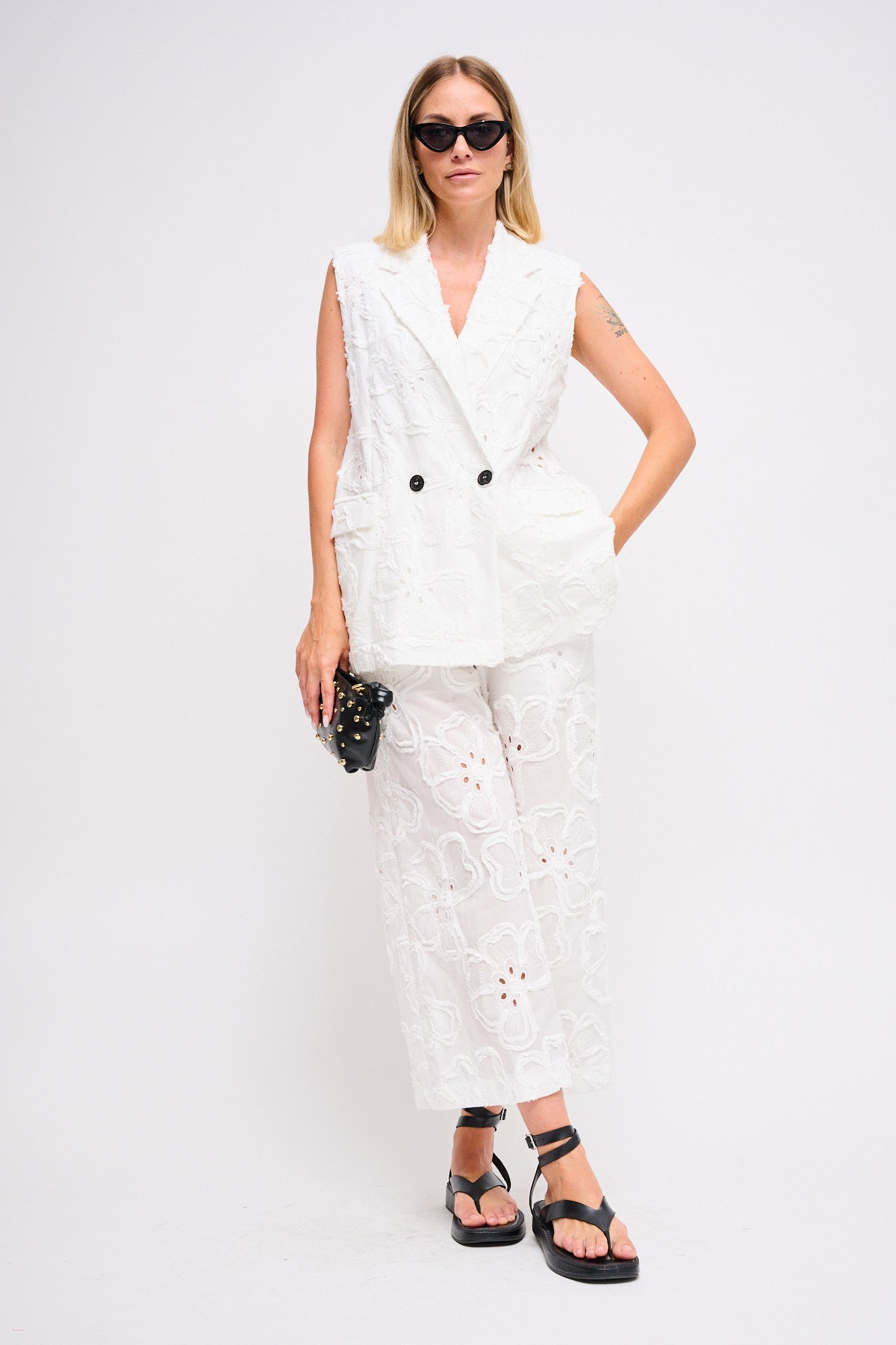 Maryley - Giacca giromaniche doppiopetto in pizzo sangallo