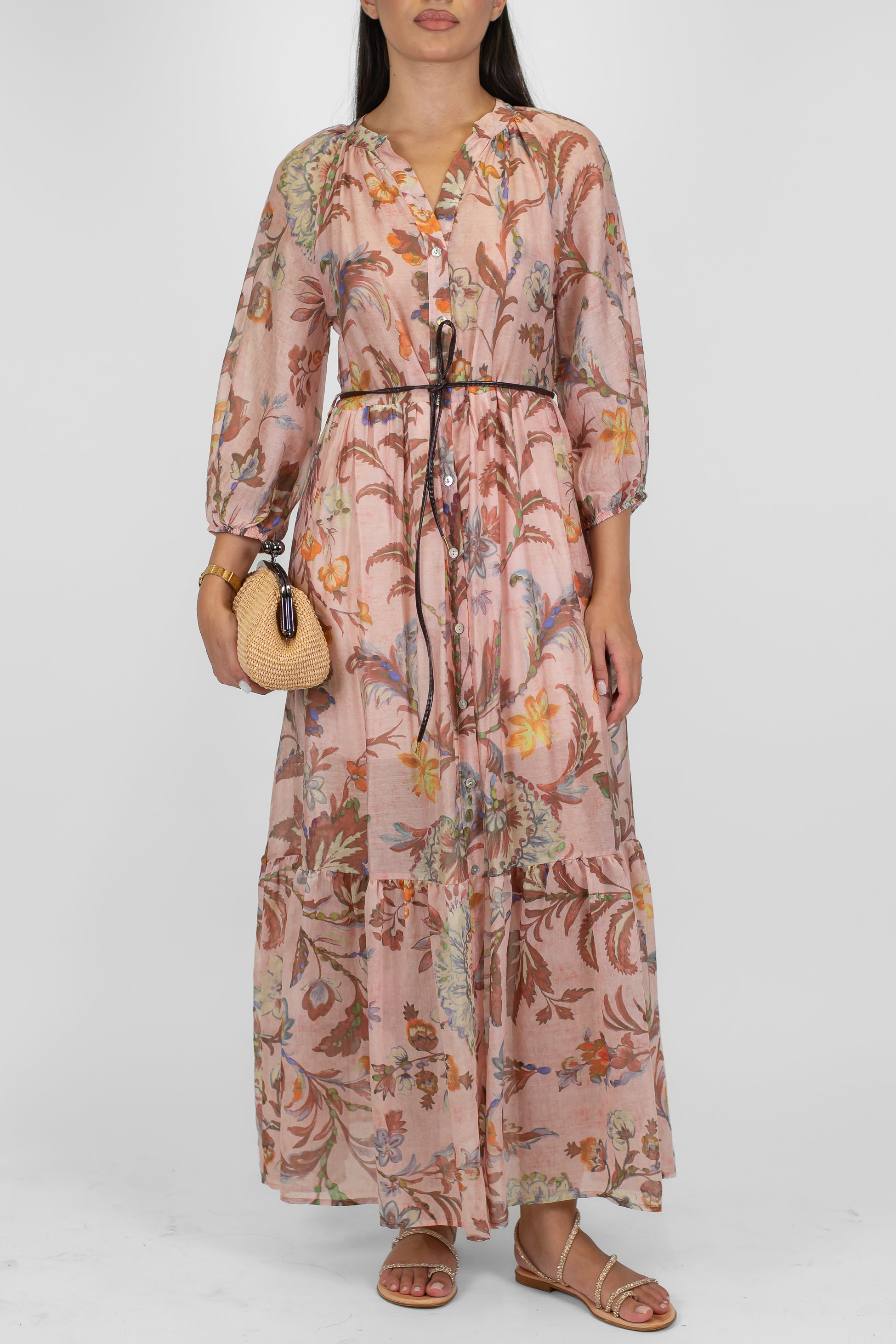 Tensione in - Chemisier fantasia floreale in lyocell con collo coreano e manica tre quarti