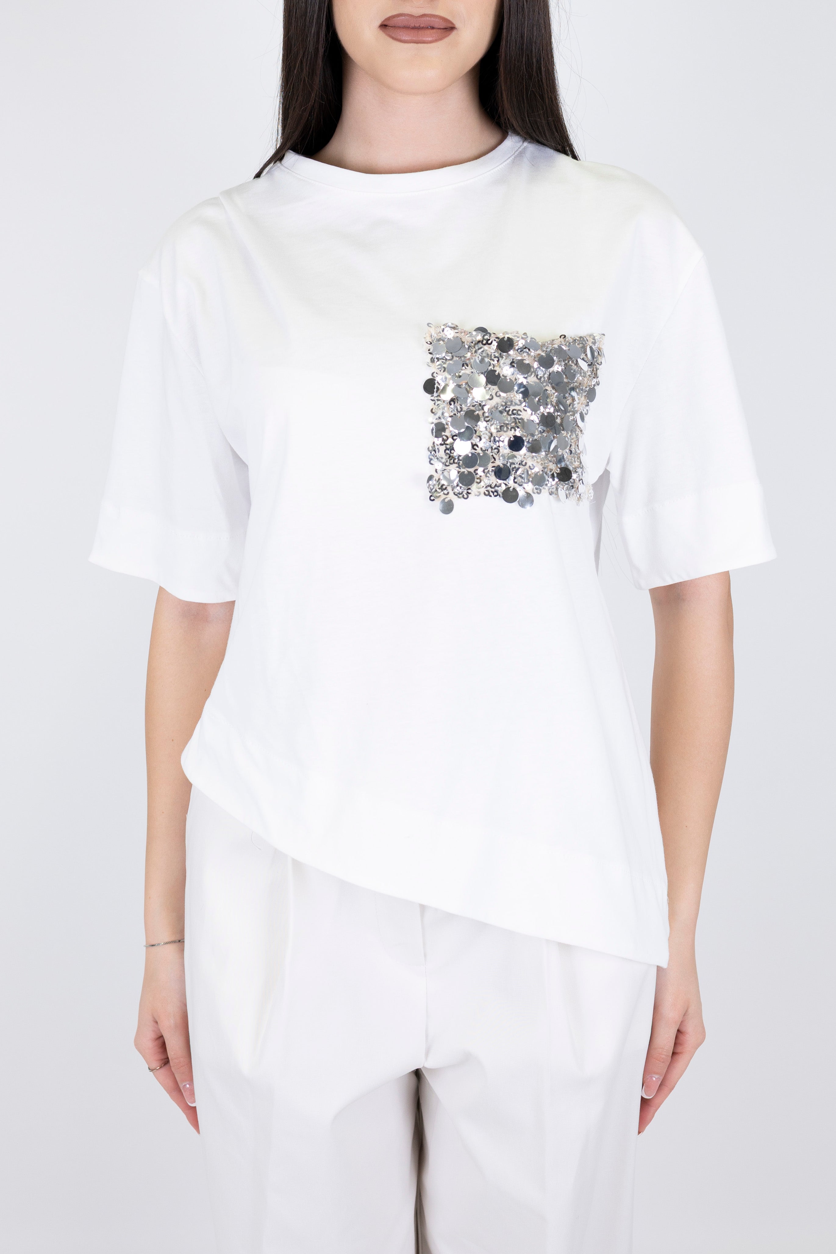 Tensione in - T-shirt over con taschino paillettes