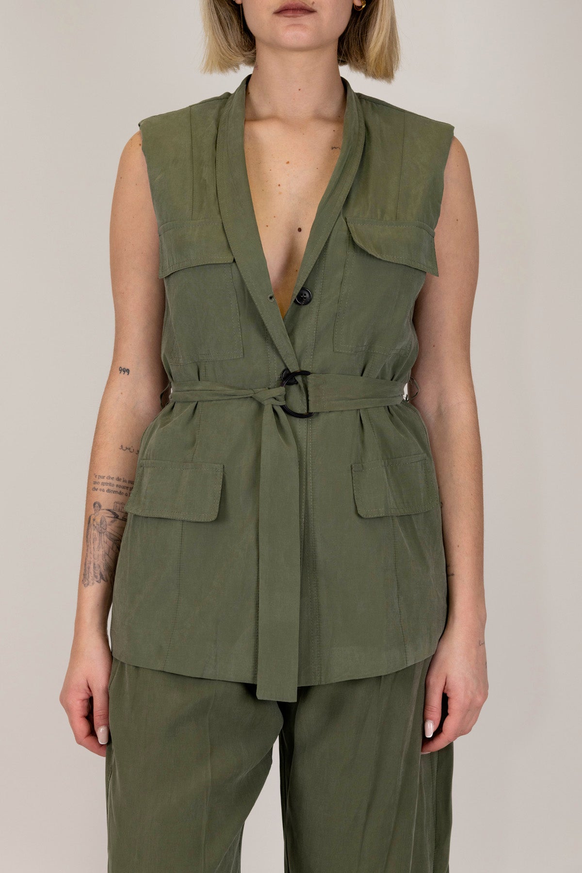 Maryley - Sahariana giromaniche in modal con cintura in tessuto