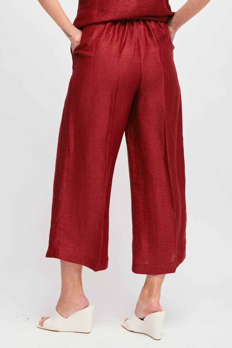 Mryley - Pantalone regular in lino con ricami ed elastico in vita