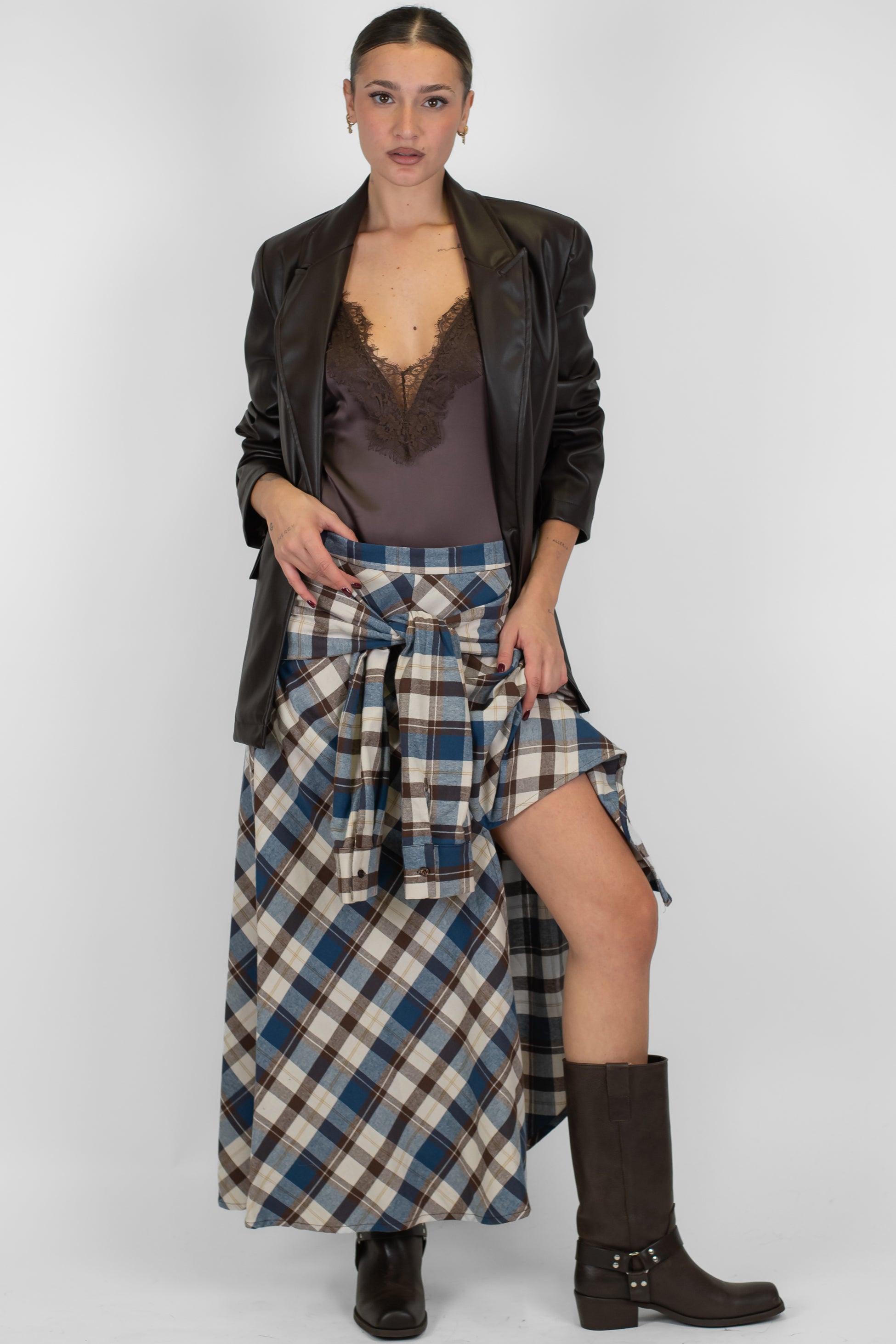 Motel - Gonna fantasia quadri con nodo maniche sul fronte