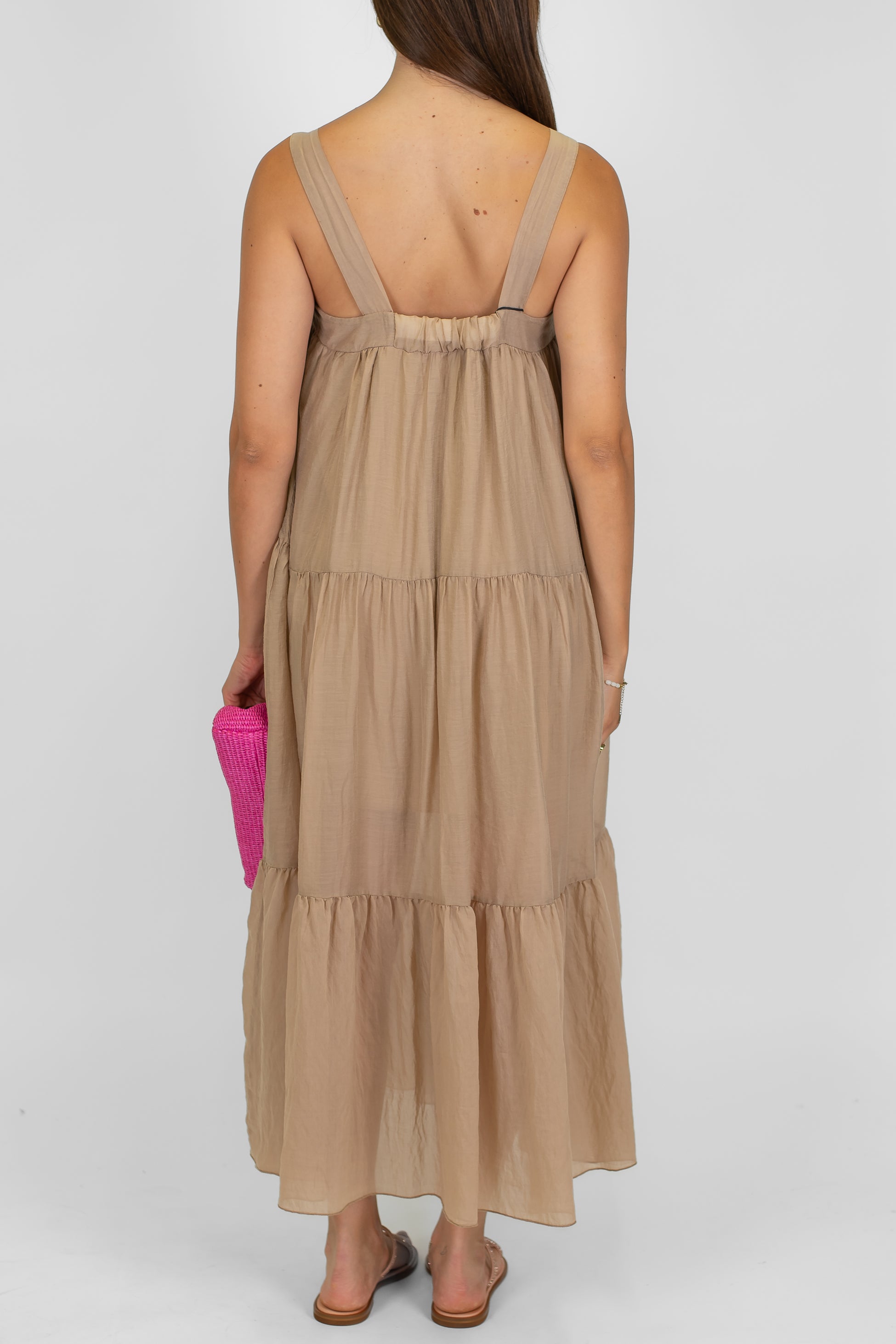 Tensione in - Abito lungo in lyocell con brettelle e balze