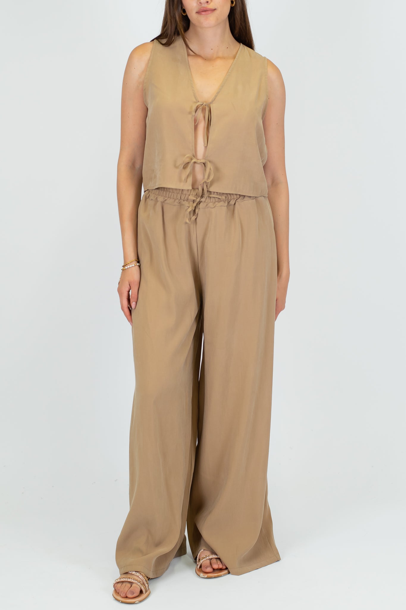 Haveone - Coordinato Gilet con lacci e pantalone palazzo in cupro