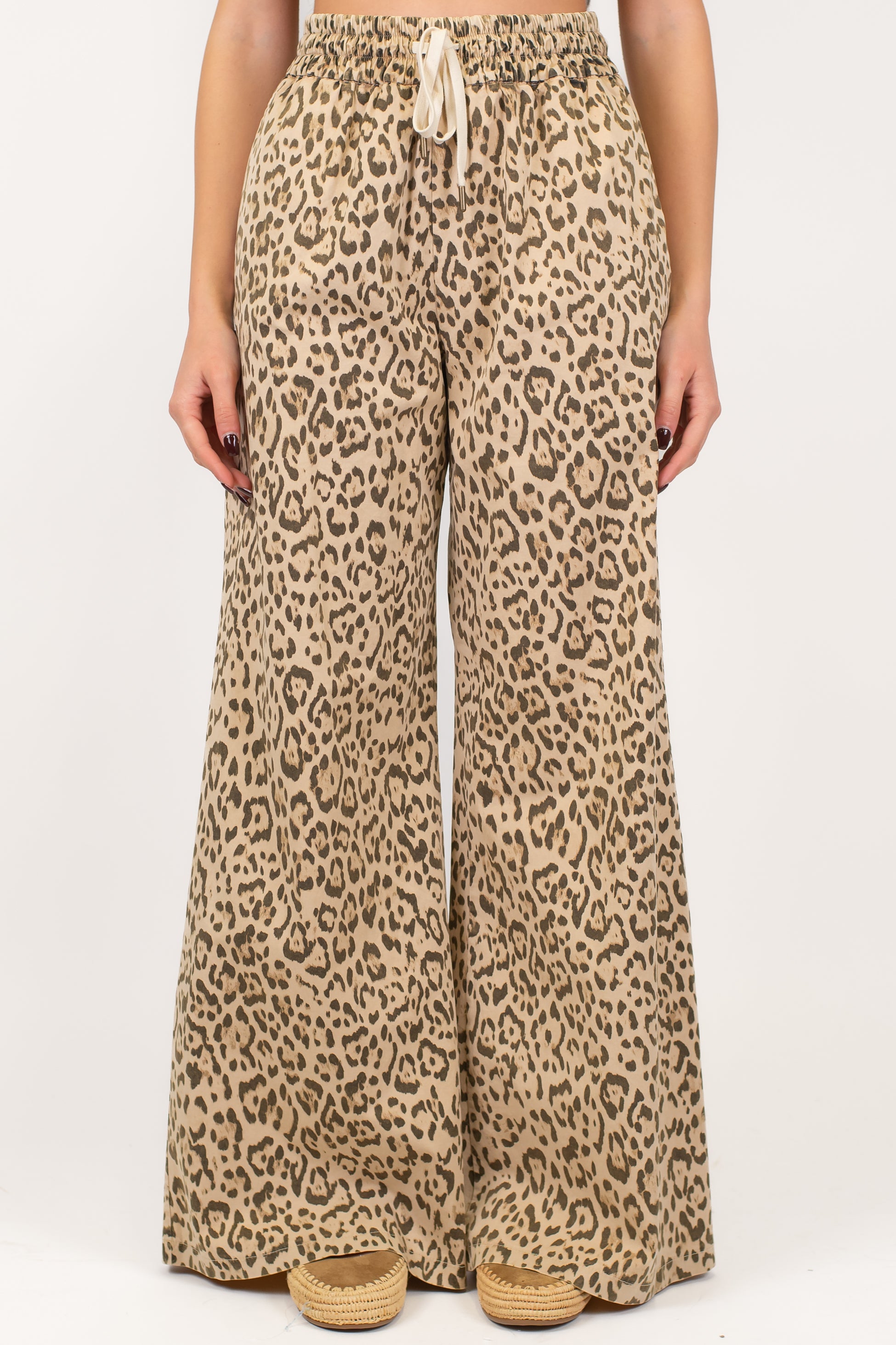 Motel - Pantalone palazzo fantasia animalier con coulisse