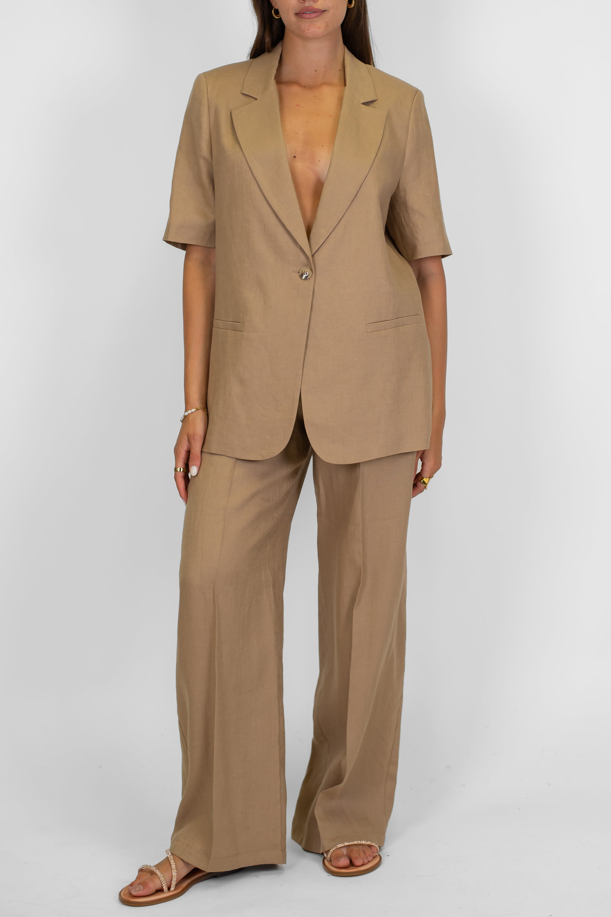 Tensione in - Giacca monopetto mezza manica in 100% lino