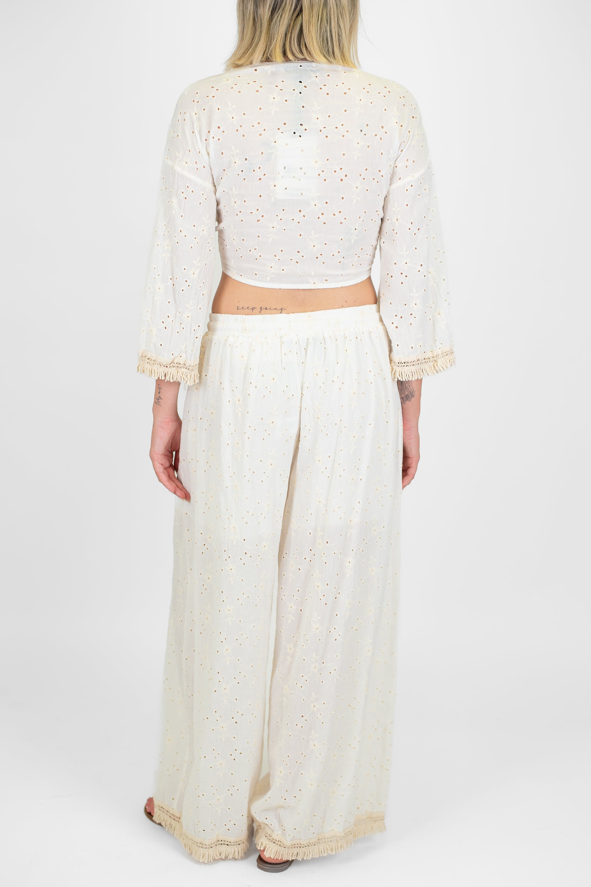 Haveone - Coordinato pantalone più top in pizzo san gallo