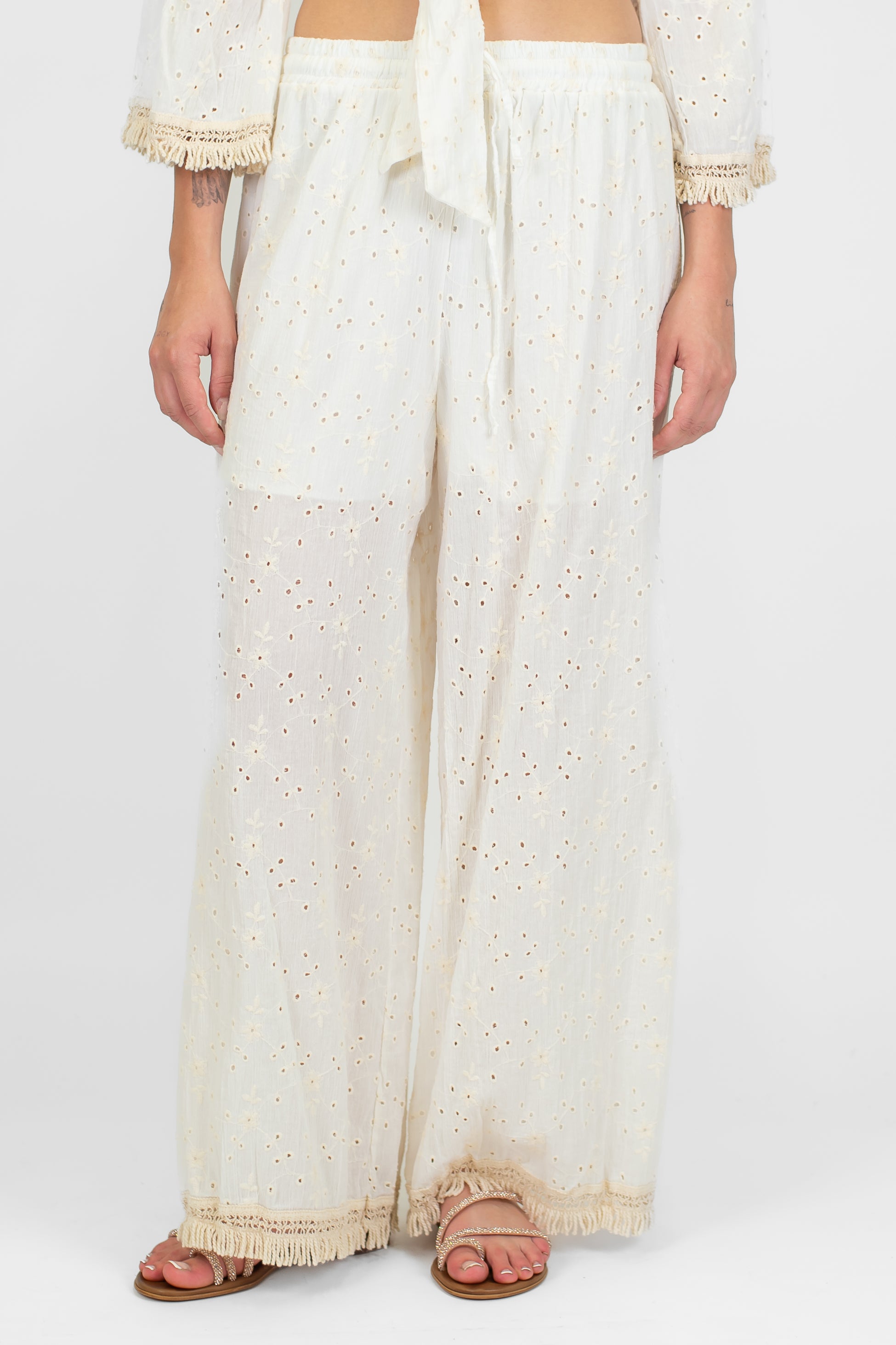 Haveone - Coordinato pantalone più top in pizzo san gallo