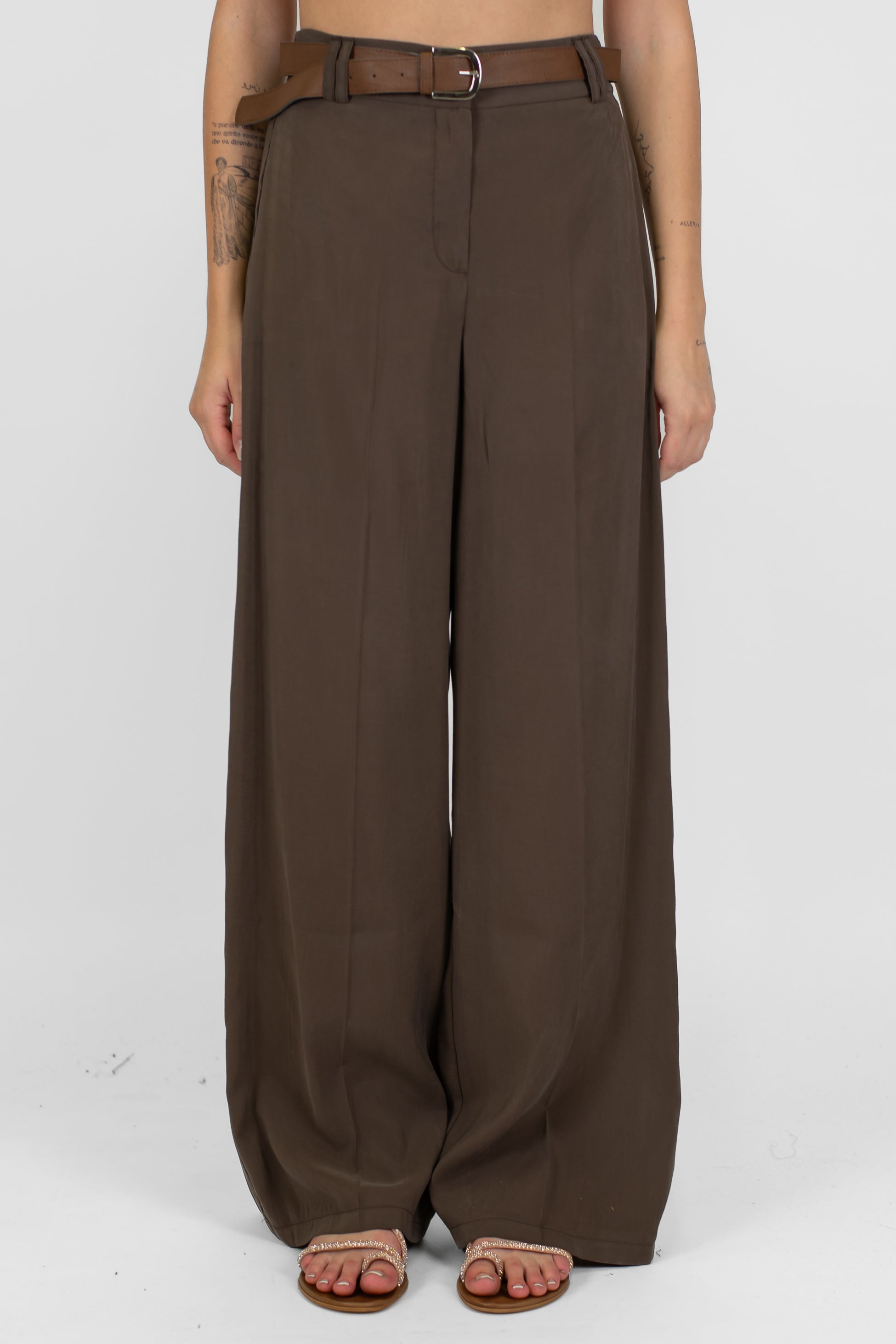 Haveone - Pantalone palazzo in modal con piega stirata