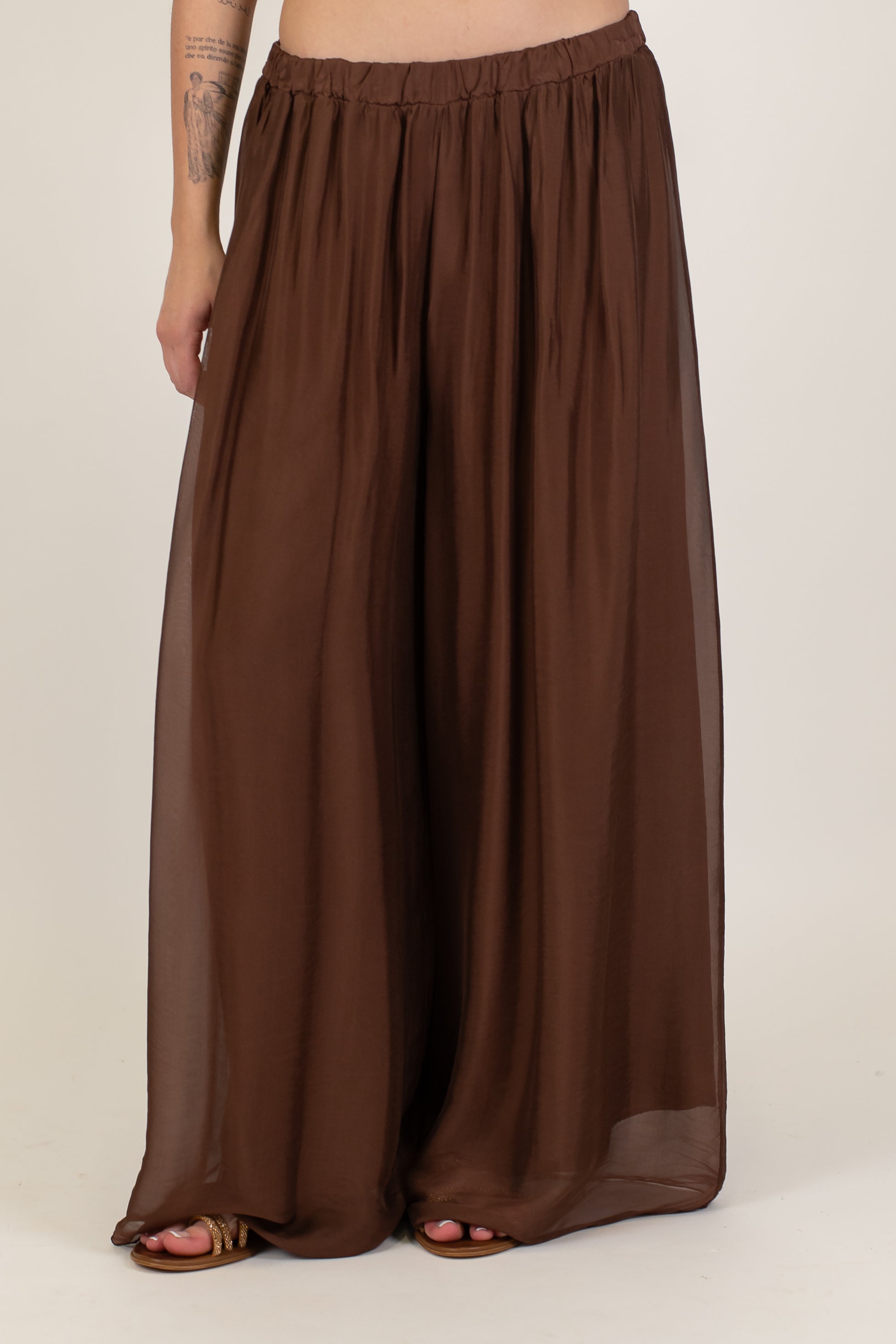 Haveone - Pantalone palazzo in misto viscosa e seta con elastico in vita