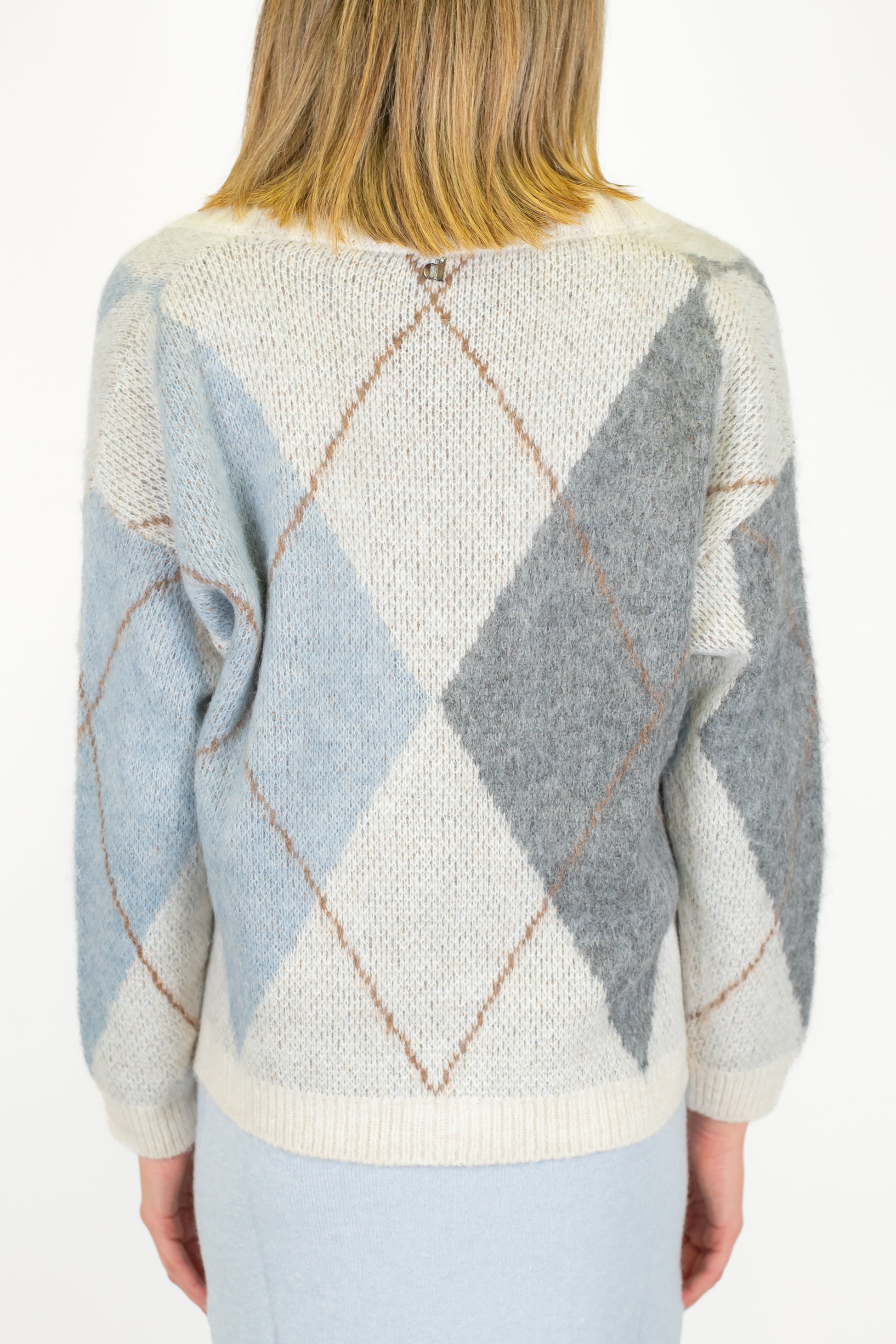 Dixie - Cardigan fantasia rombi a contrasto in misto lana