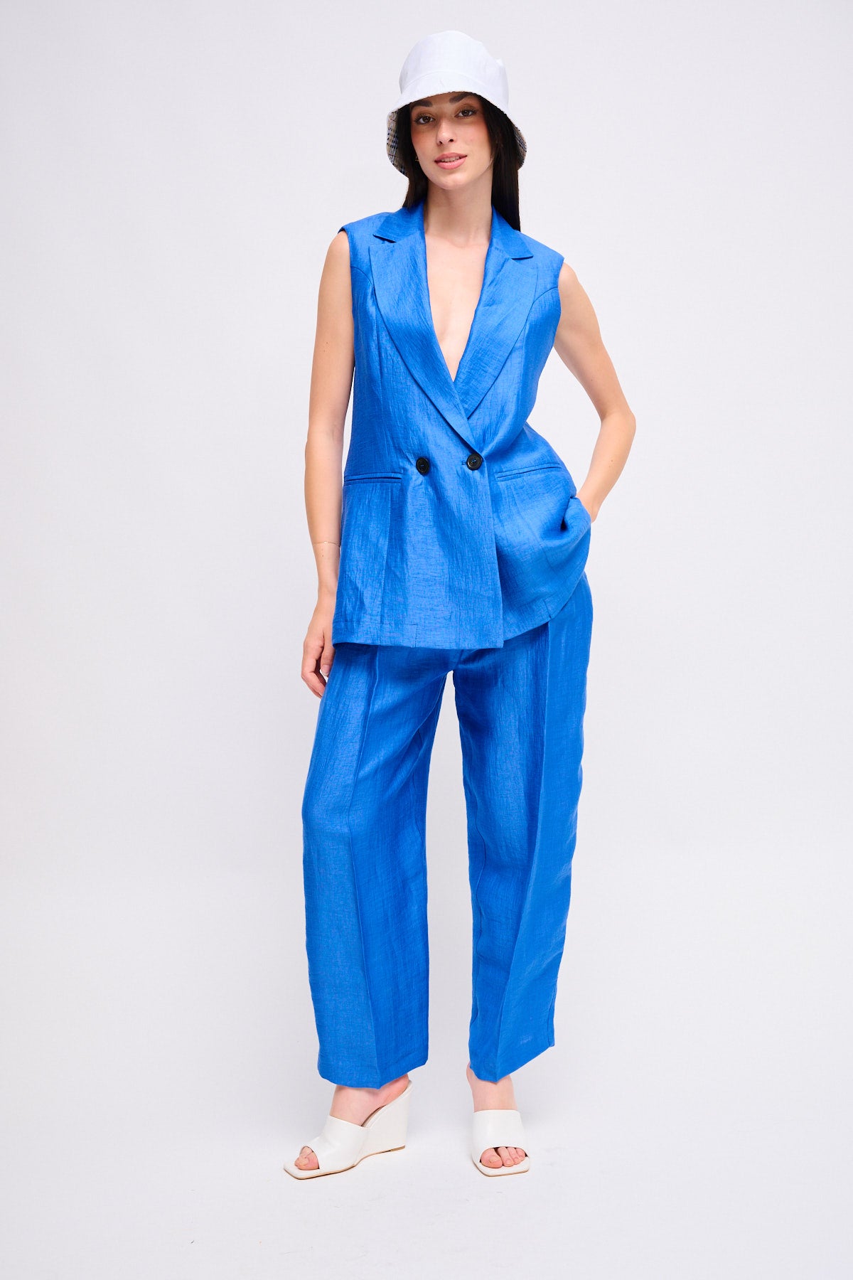 Maryley - Maxi gilet doppiopetto in misto lino