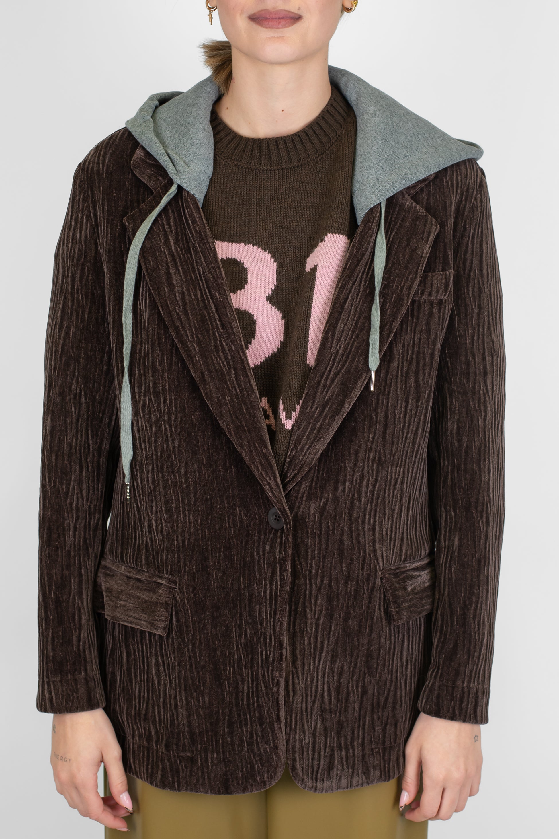 Dixie - Giacca monopetto con cappuccio a contrasto