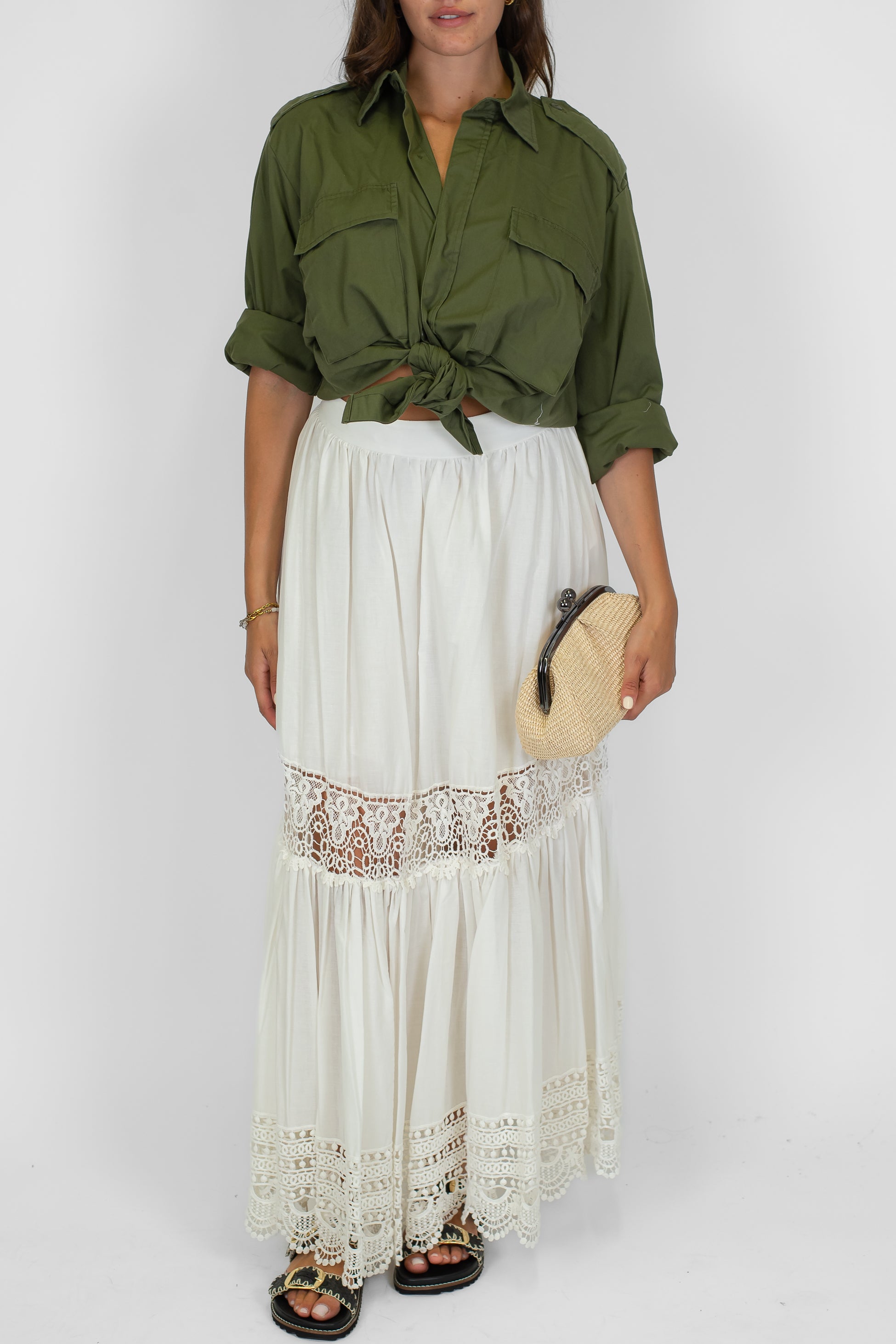 Dixie - Abito lungo con camicia vintage e gonna in pizzo di cotone