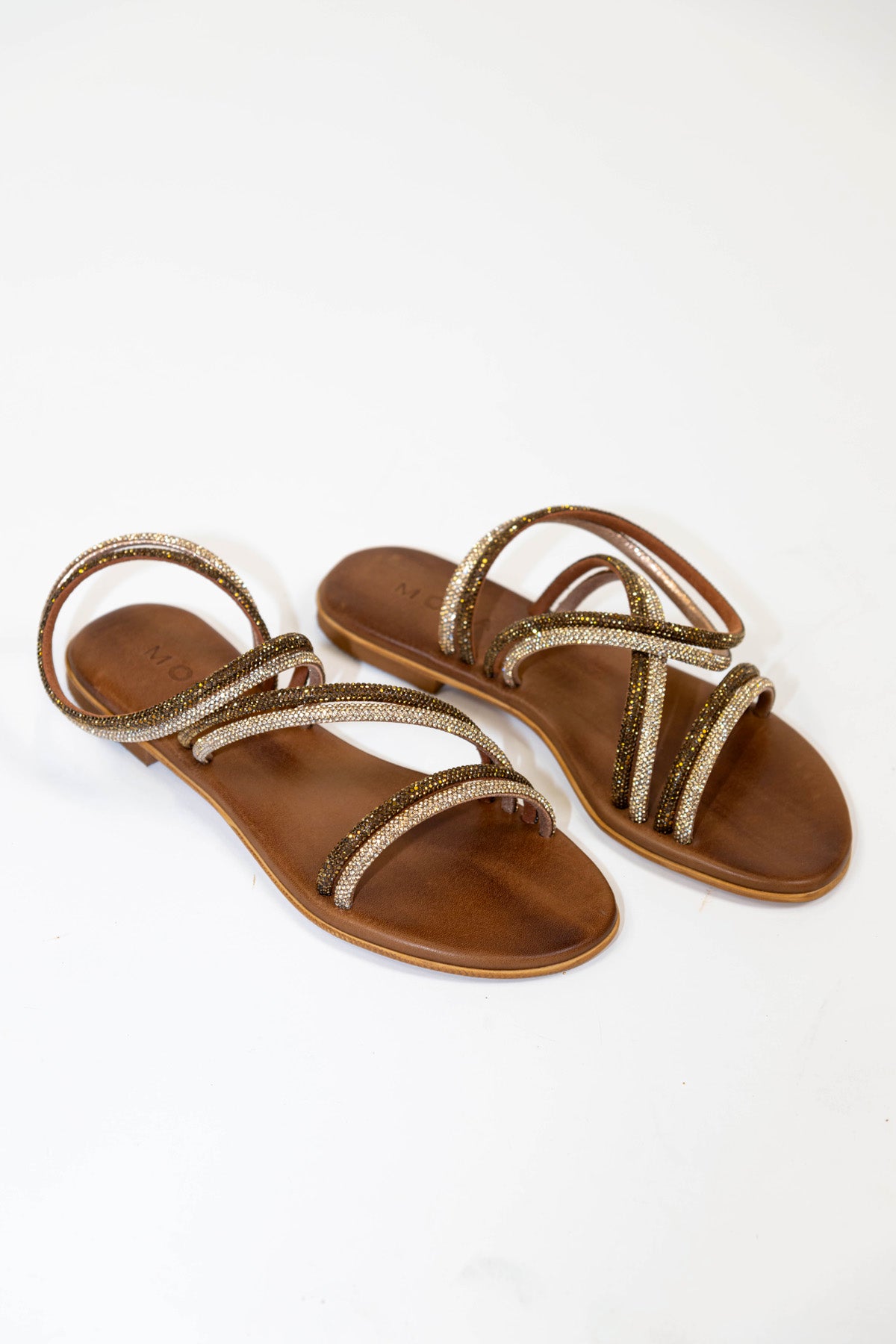 Mosaic - Sandalo strass con doppia fascia bicolore e sotto piede moro