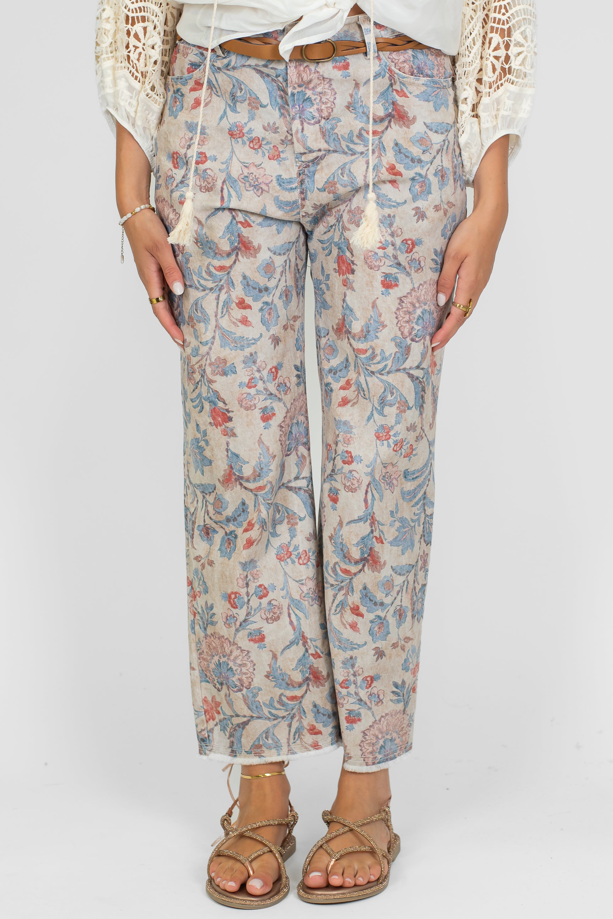 Tensione in - Pantalone fantasia floreale in denim