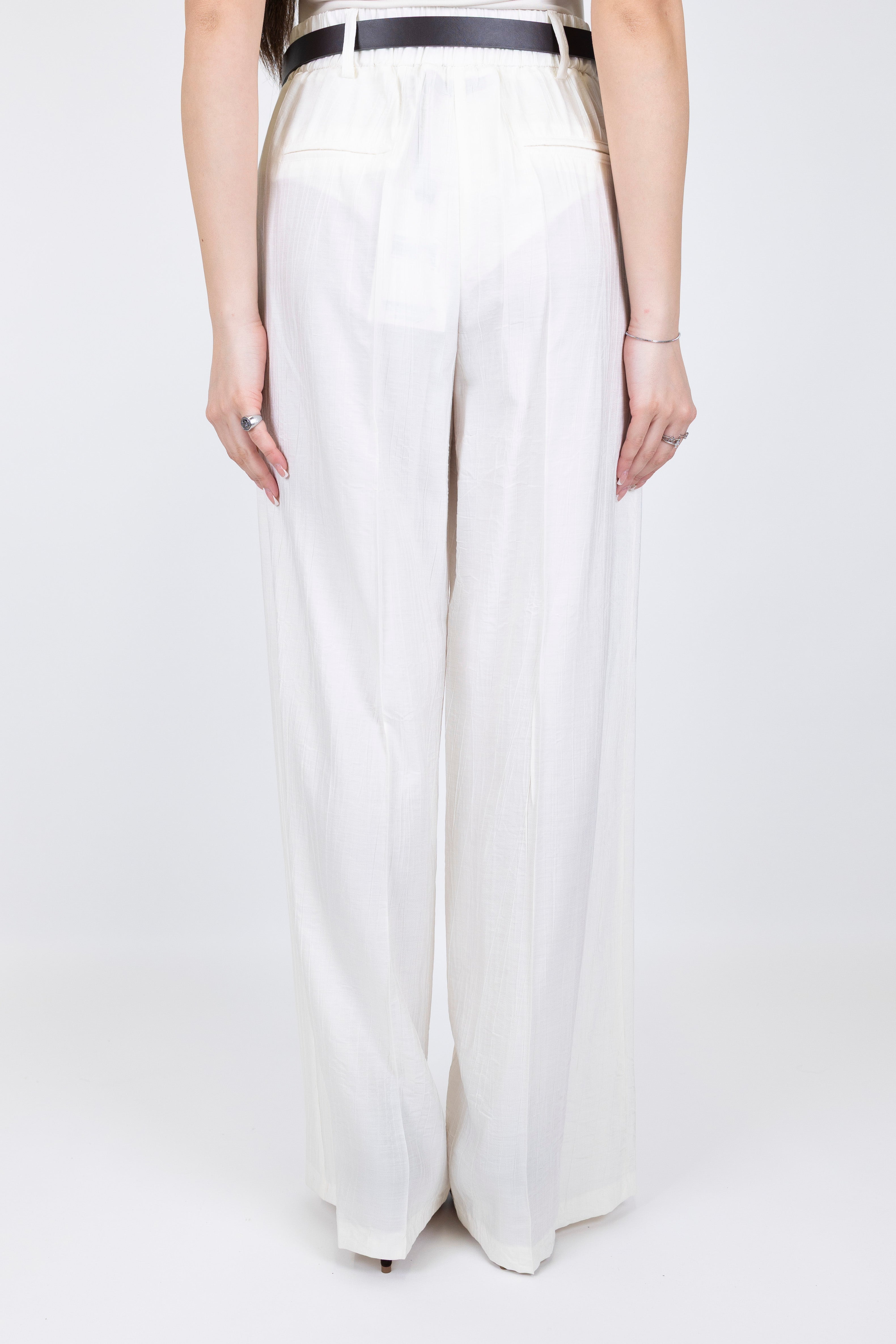 Haveone - Pantalone palazzo in viscosa leggera con strigliature ed elastico sul retro