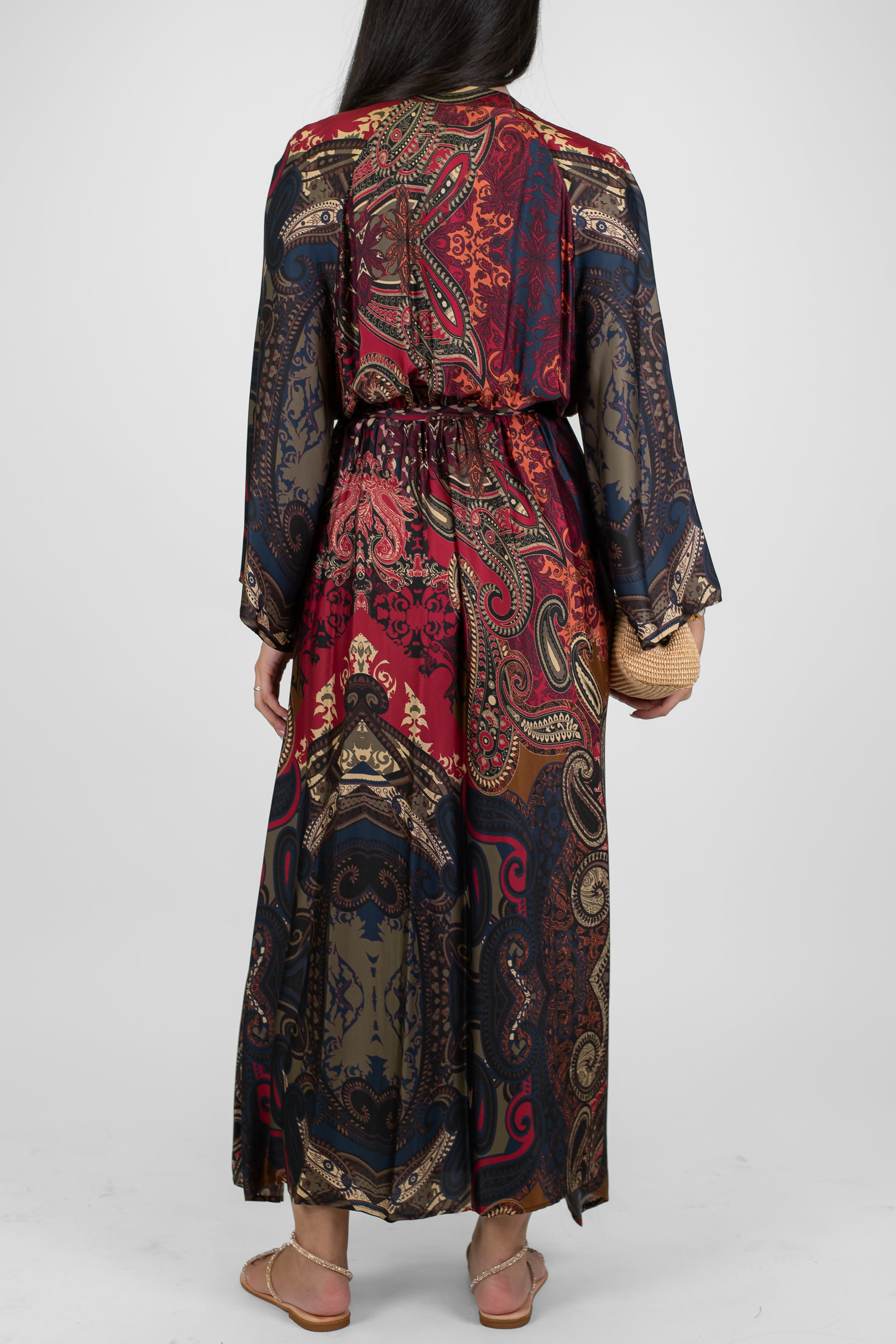 Dixie - Abito lungo a portafoglio fantasia astratta in viscosa