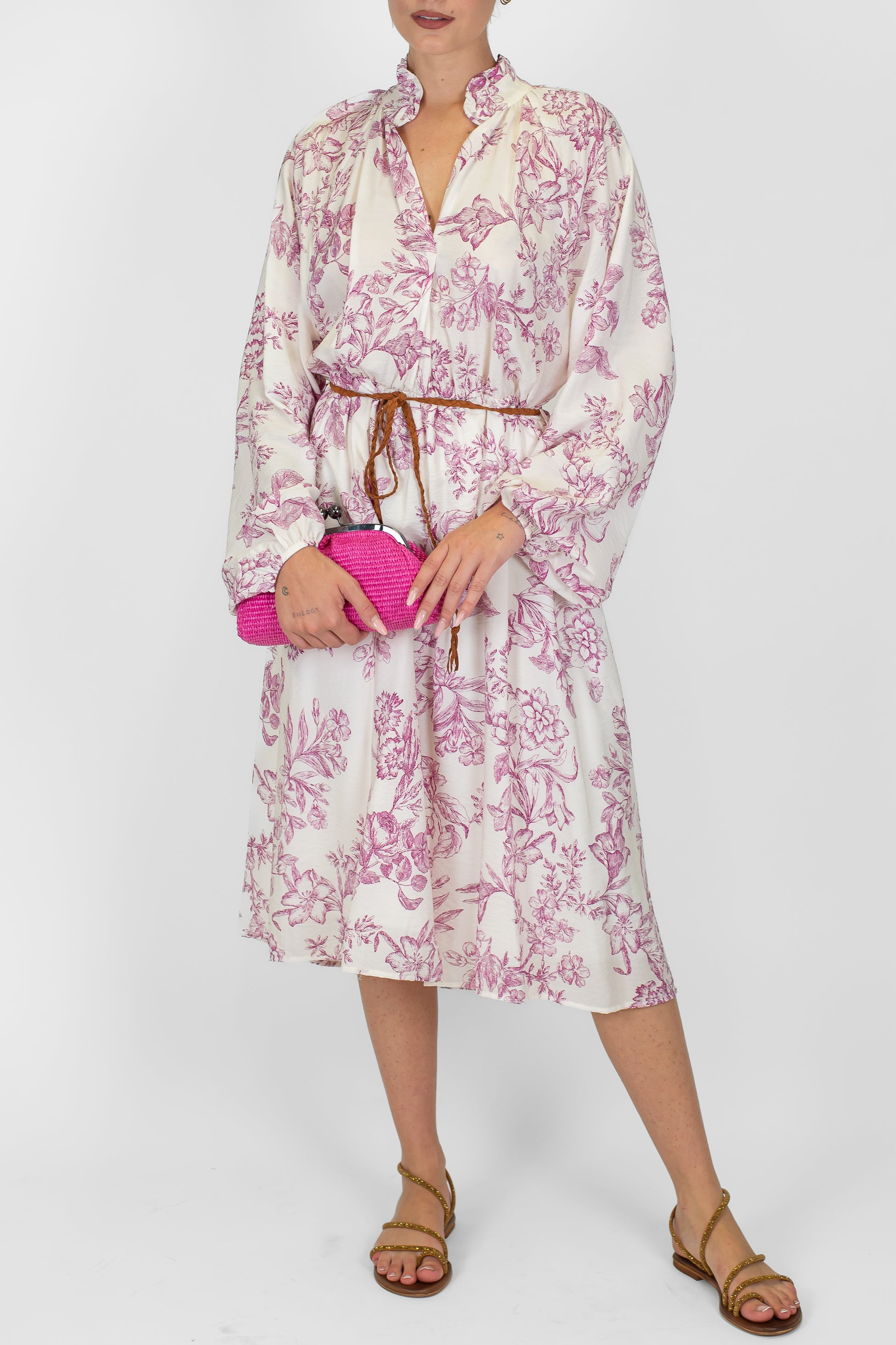 Dixie - Abito midi fantasia floreale astratta con scollo a V