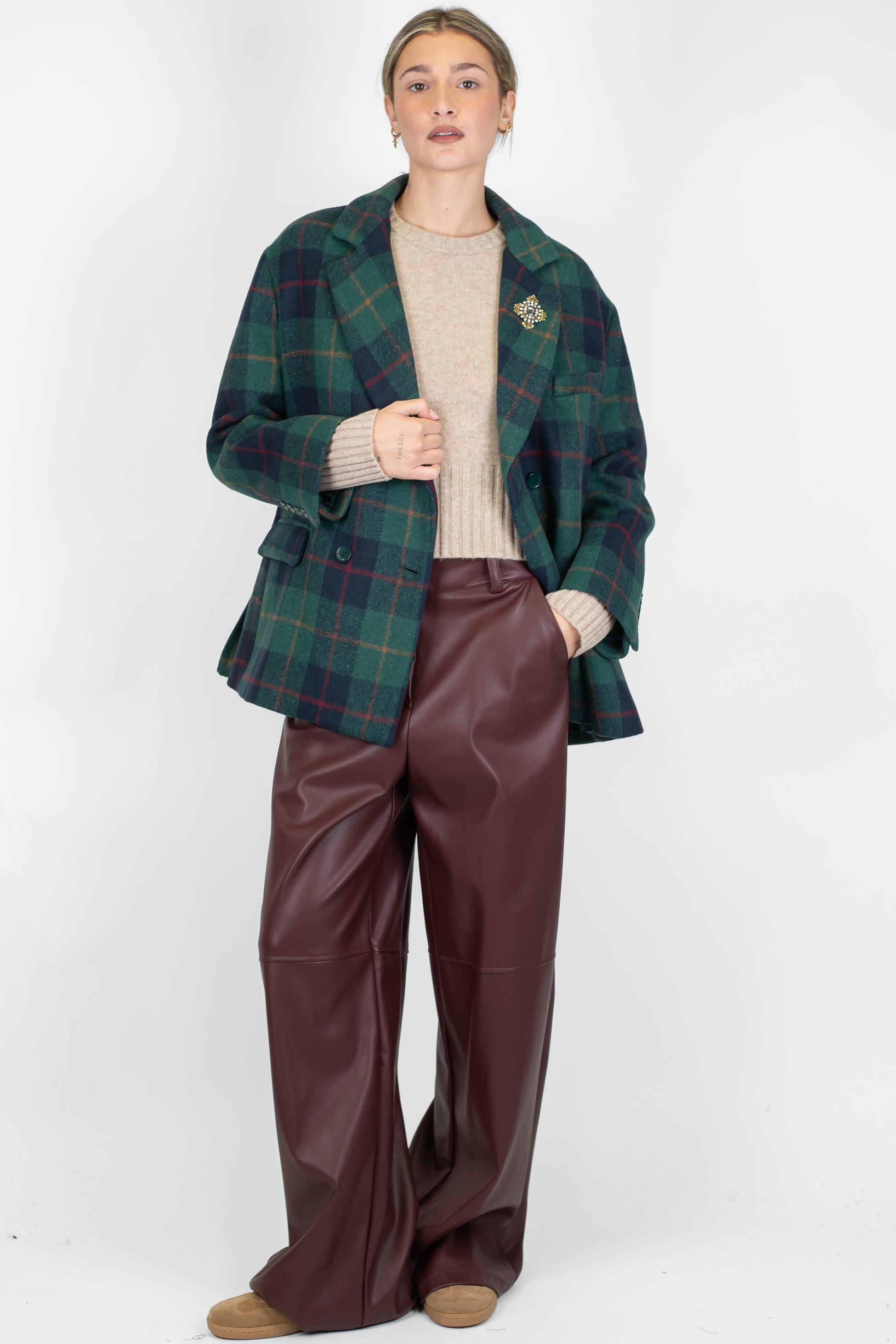 Dixie - Pantalone palazzo vita alta in ecopelle