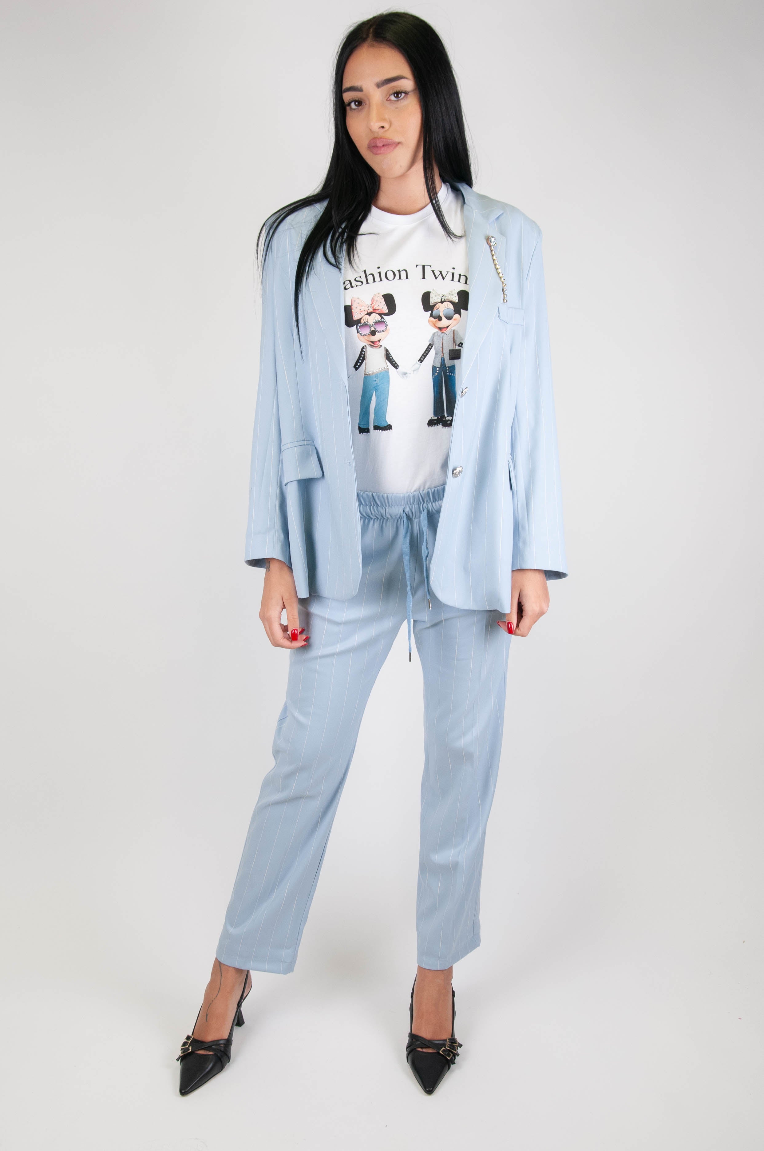 Motel - Pantalone gessato con coulisse