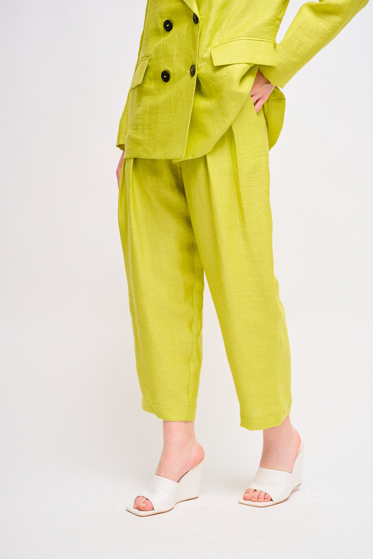 Maryley - Pantalone balloon con pinces in lino