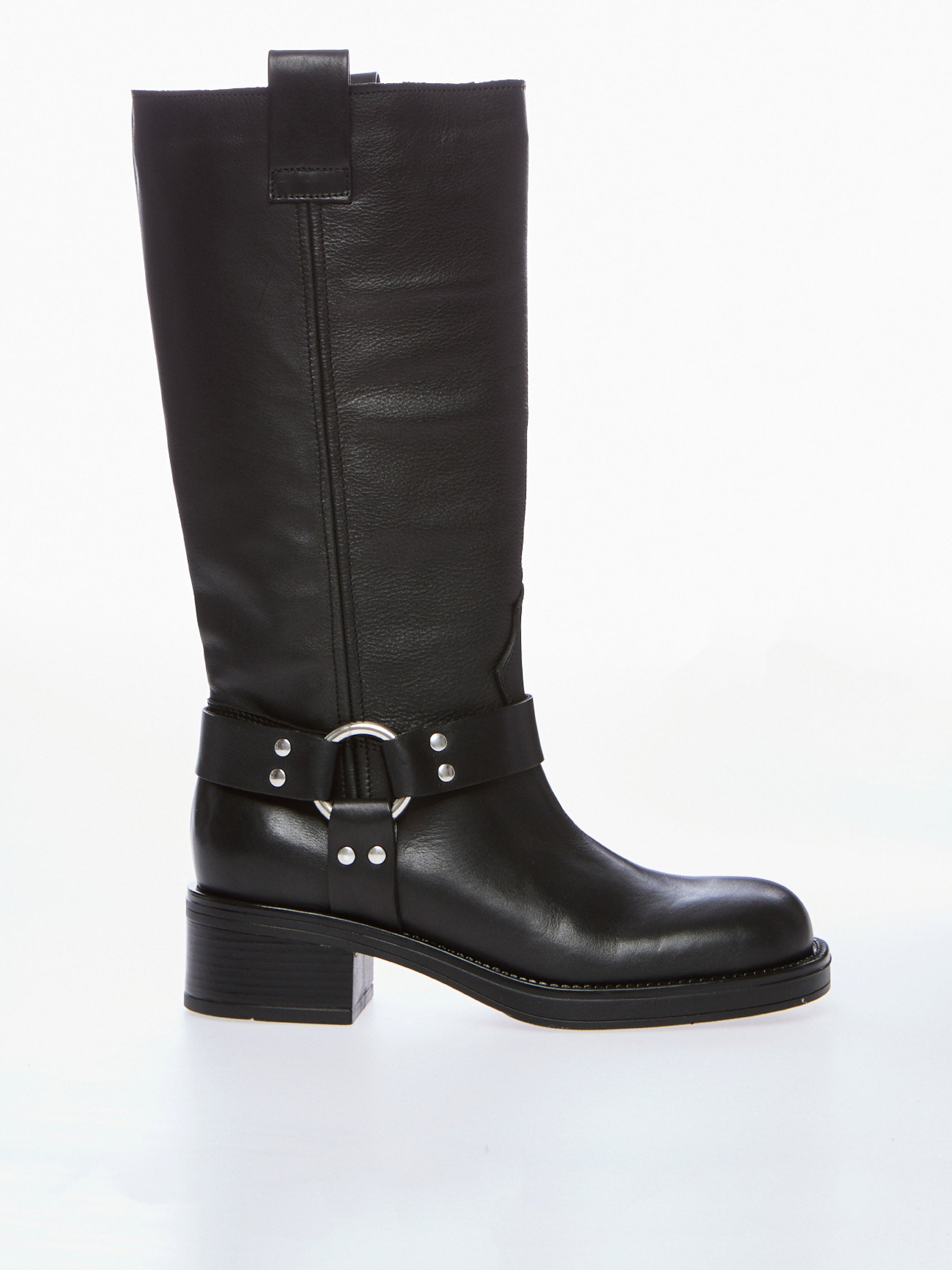 Ovyé - Stivale biker in pelle con fibbia e punta quadrata