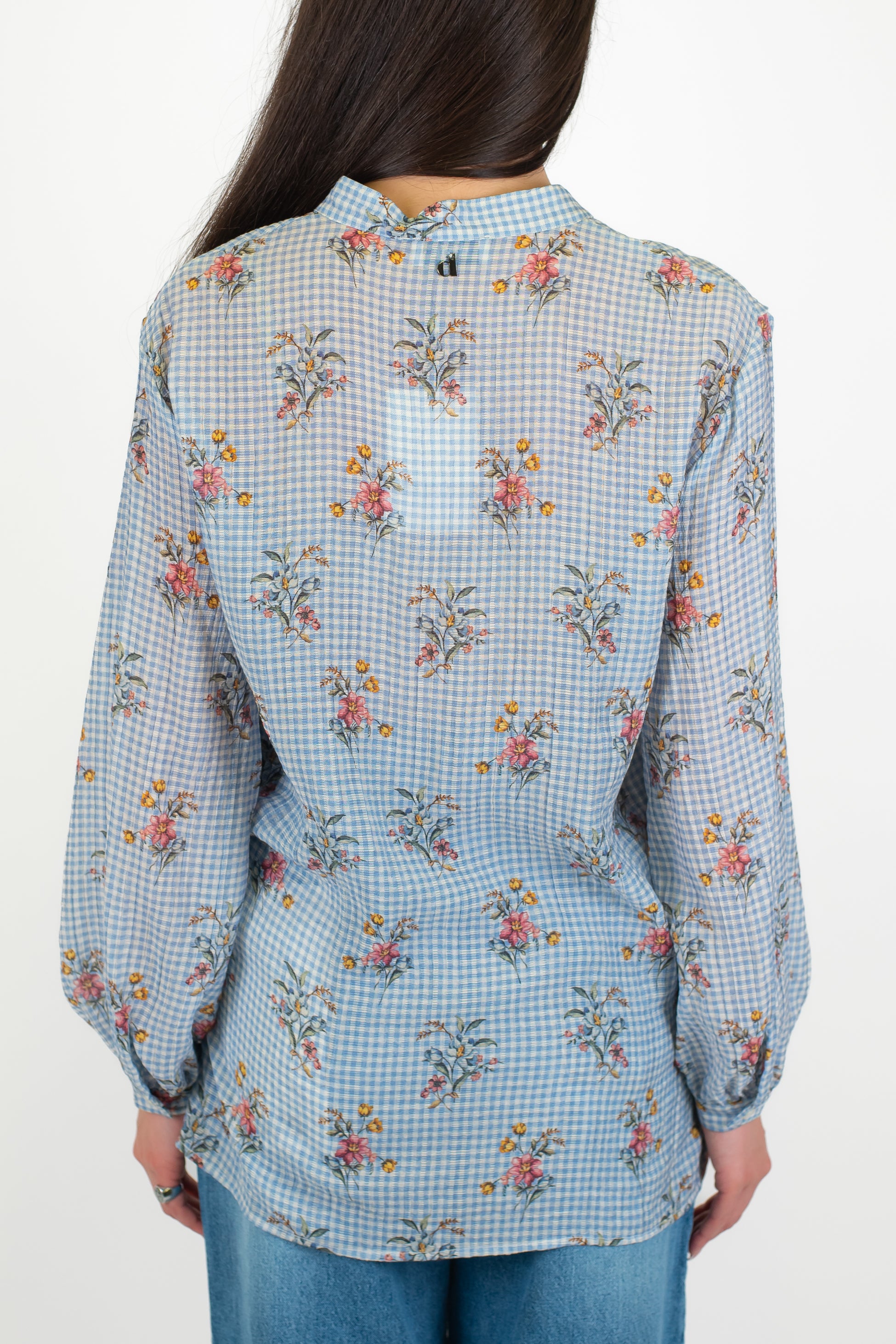 Dixie - Camicia fantasia vichy con dettagli floreali e collo coreano