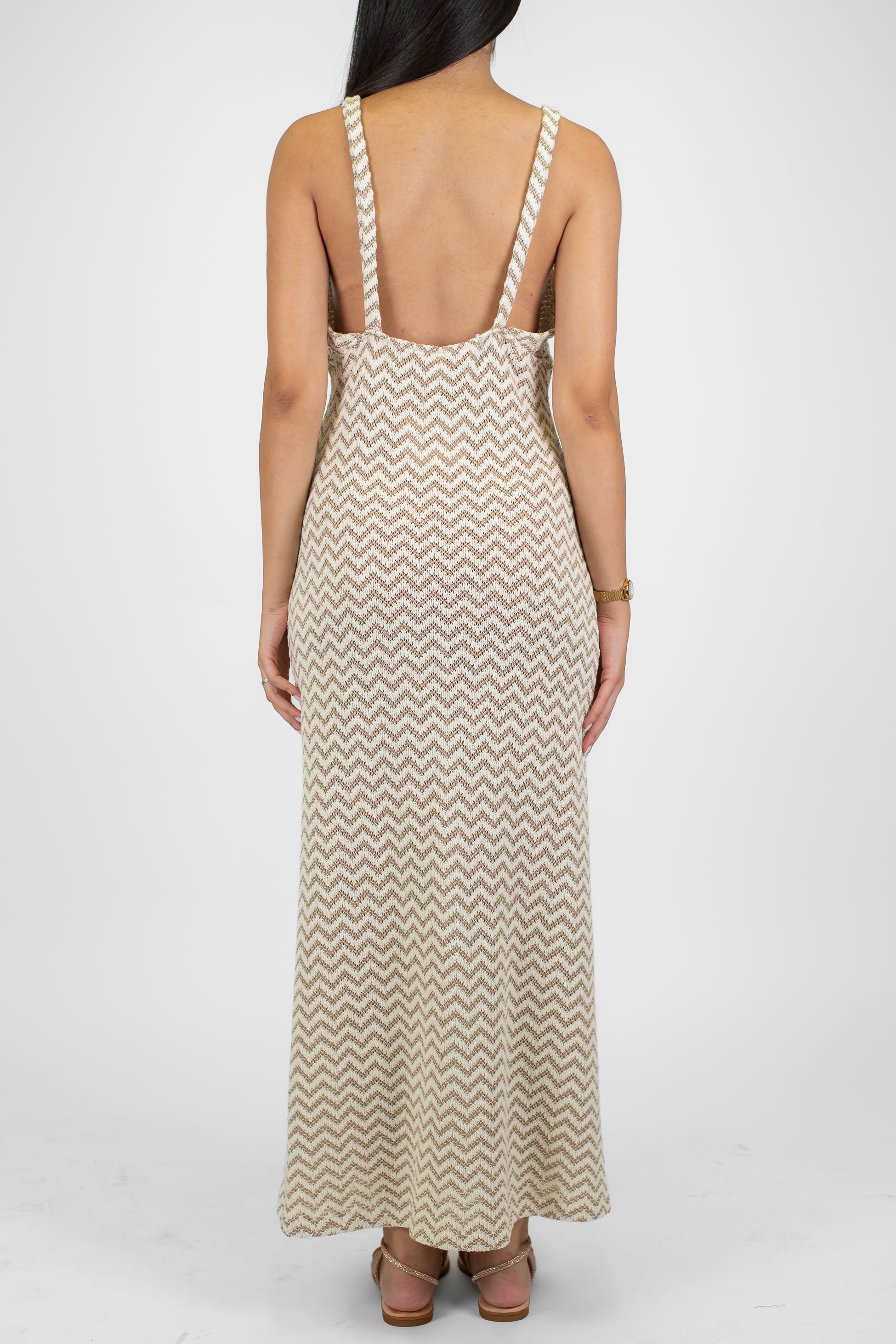 Tensione in - Abito lungo ricamato fantasia zig zag con bretelle