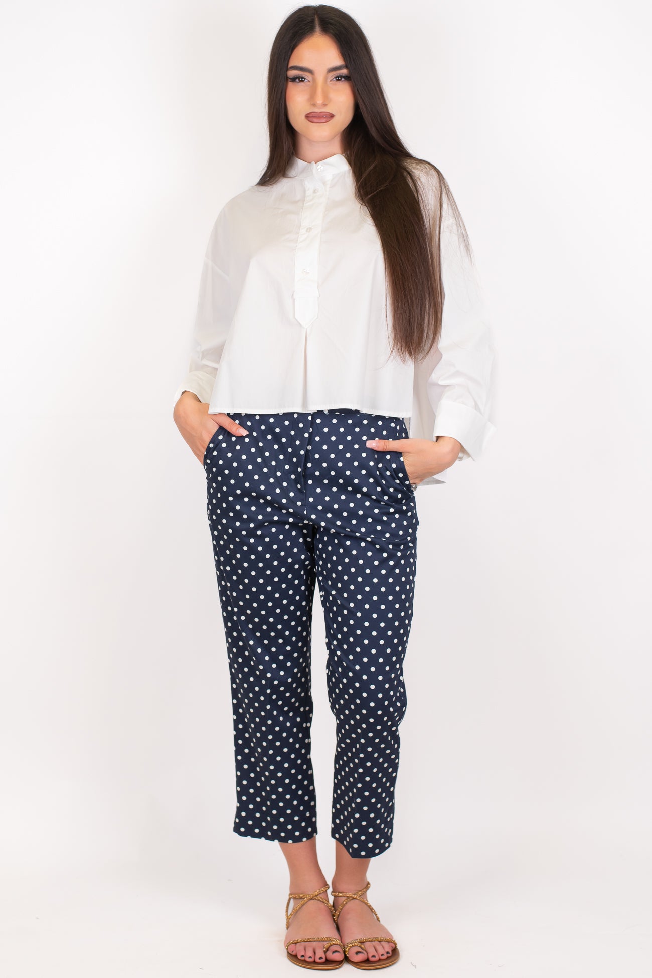 Dixie - Pantalone capri fantasia pois in cotone