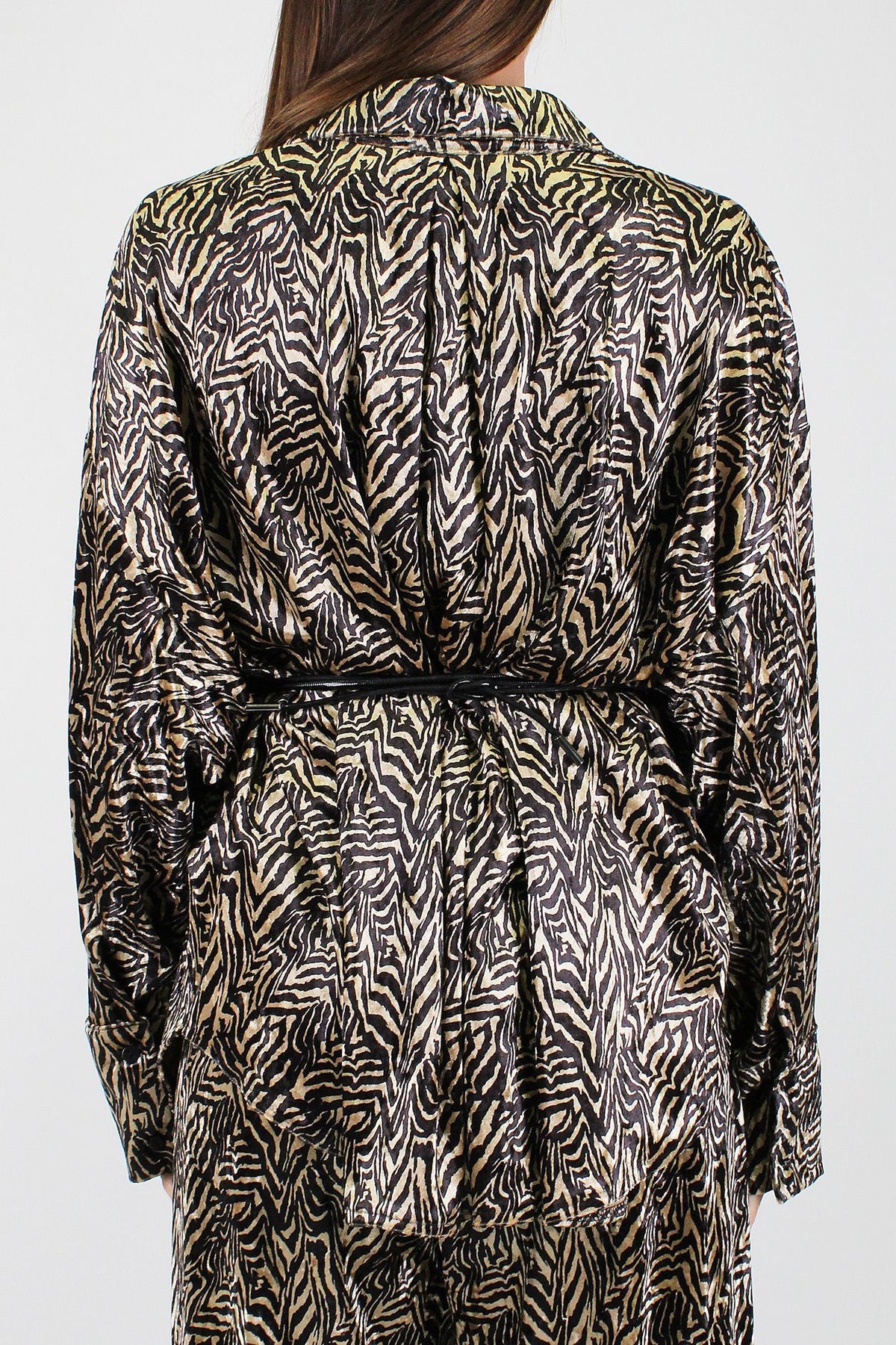 Maryley - Camicia over in velluto fantasia animalier con cinturino