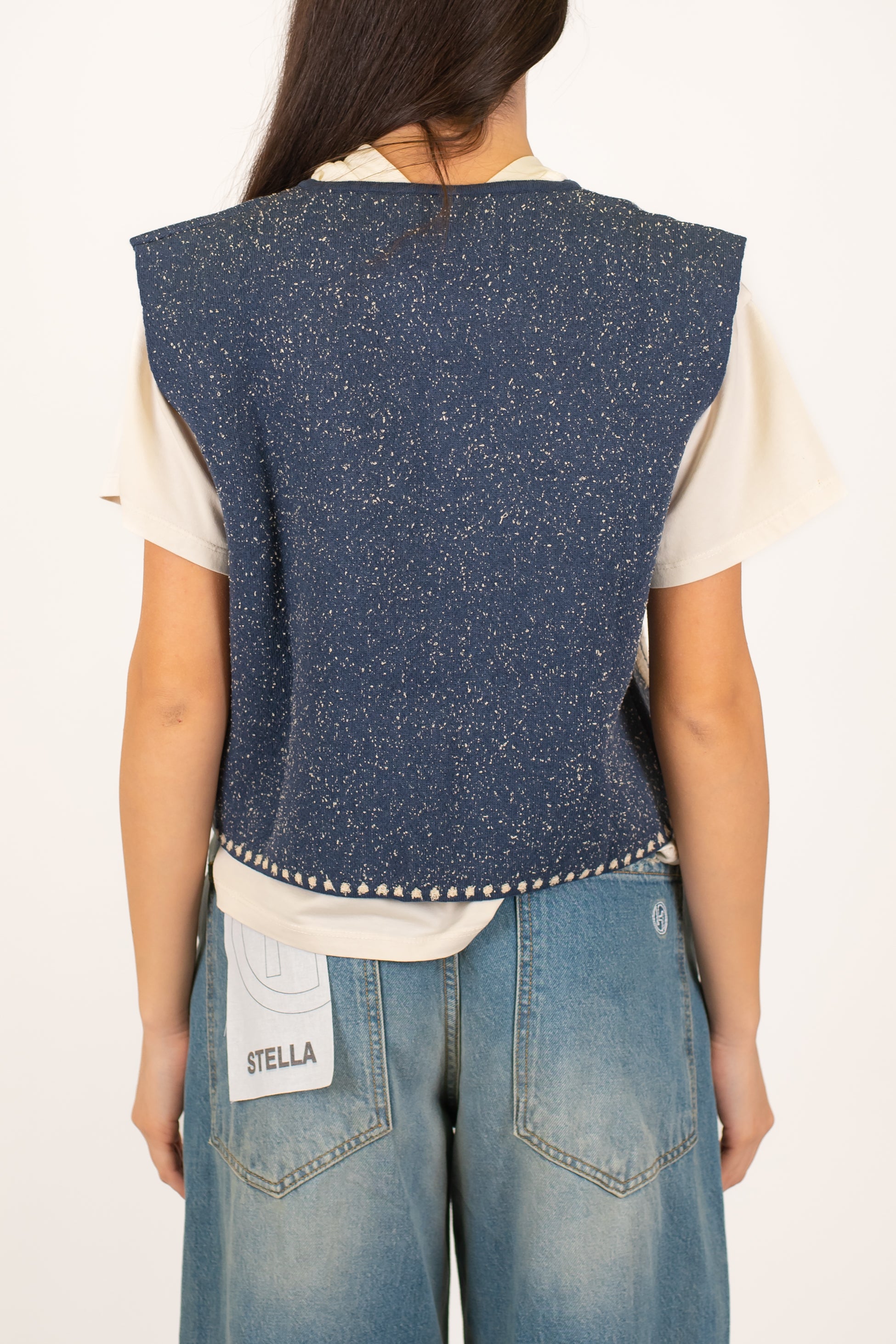 Tensione in - Gilet aperto con fantasia arabesque a contrasto