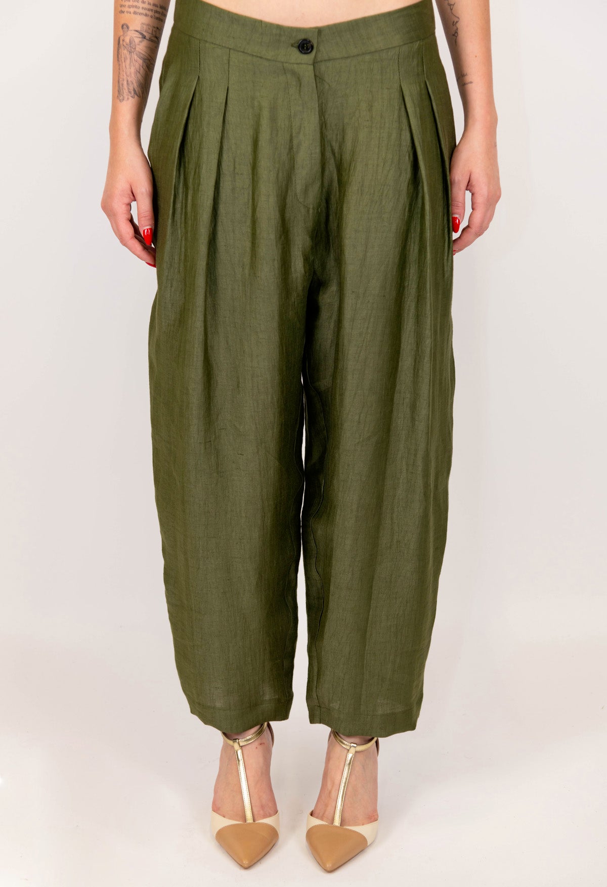 Maryley - Pantalone balloon con pinces in lino