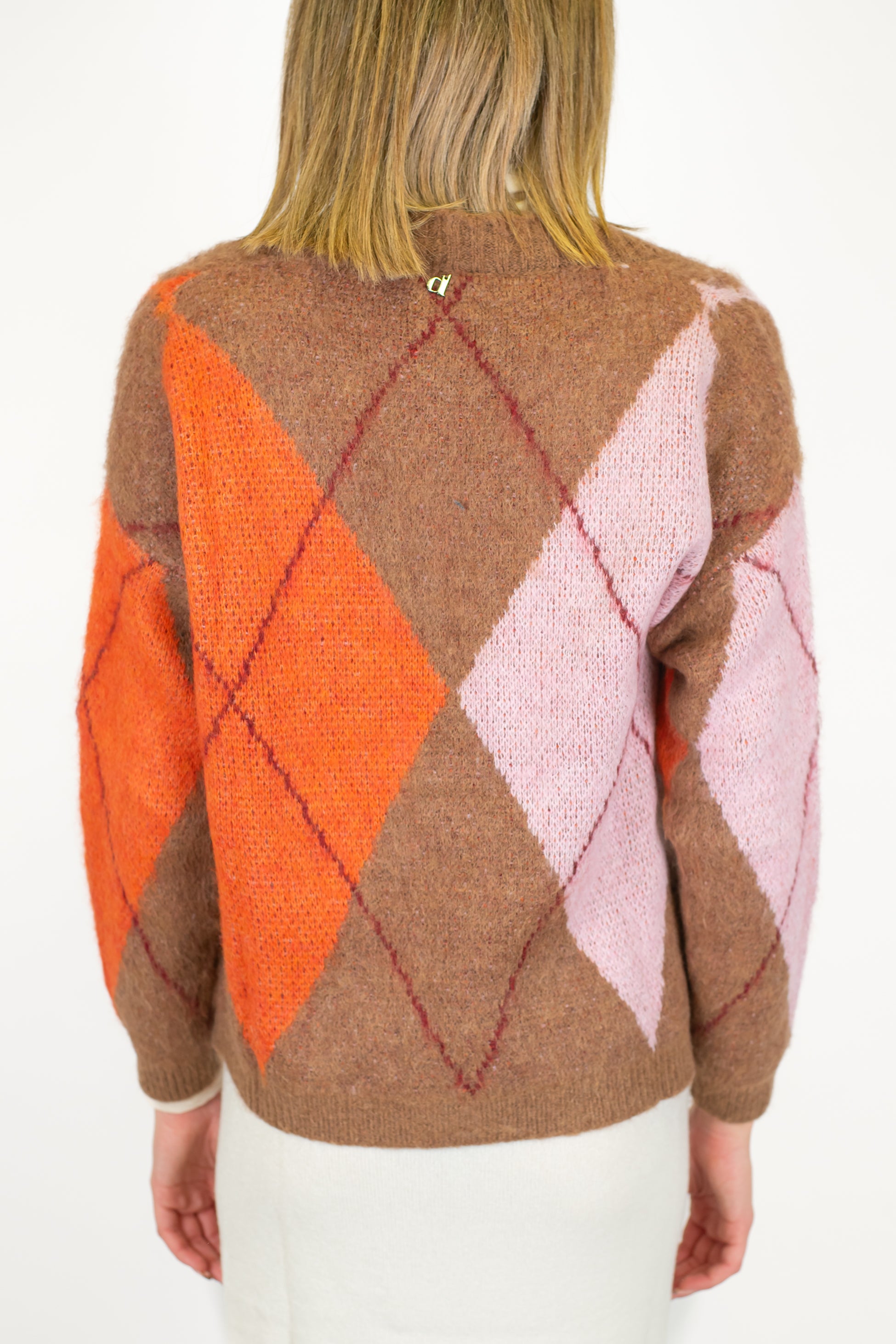 Dixie - Cardigan fantasia rombi a contrasto in misto lana