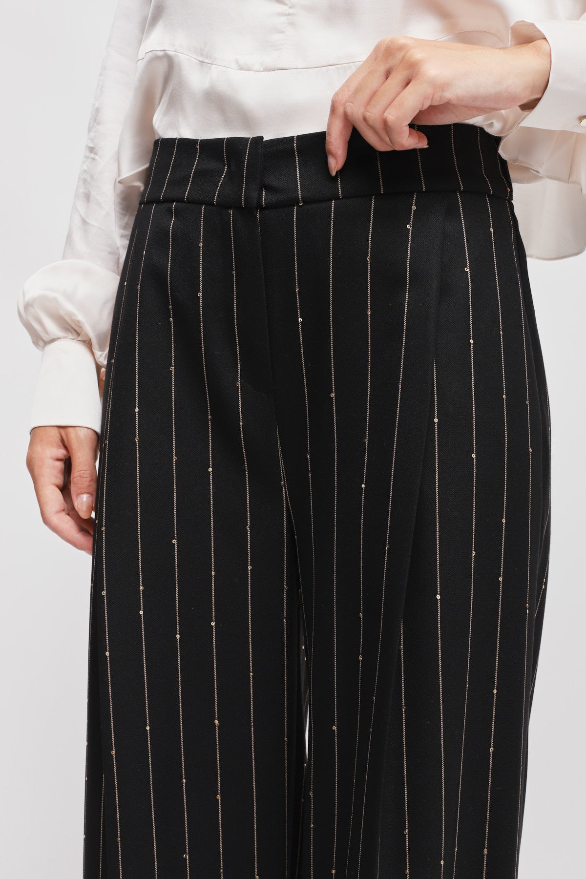 Maryley - Pantalone palazzo gessato con paillettes