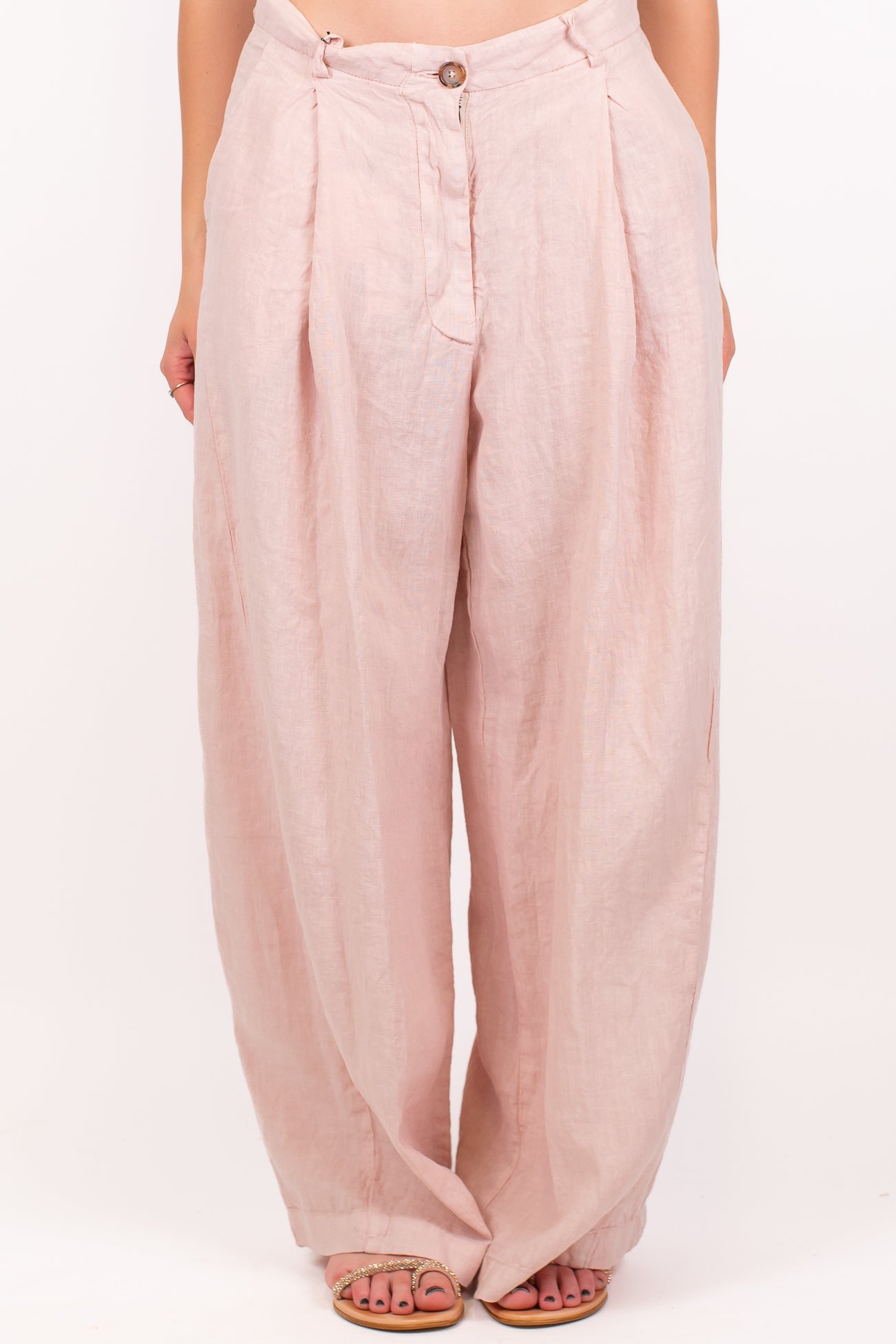 Tensione in - Pantalone barrel in puro lino con pinces