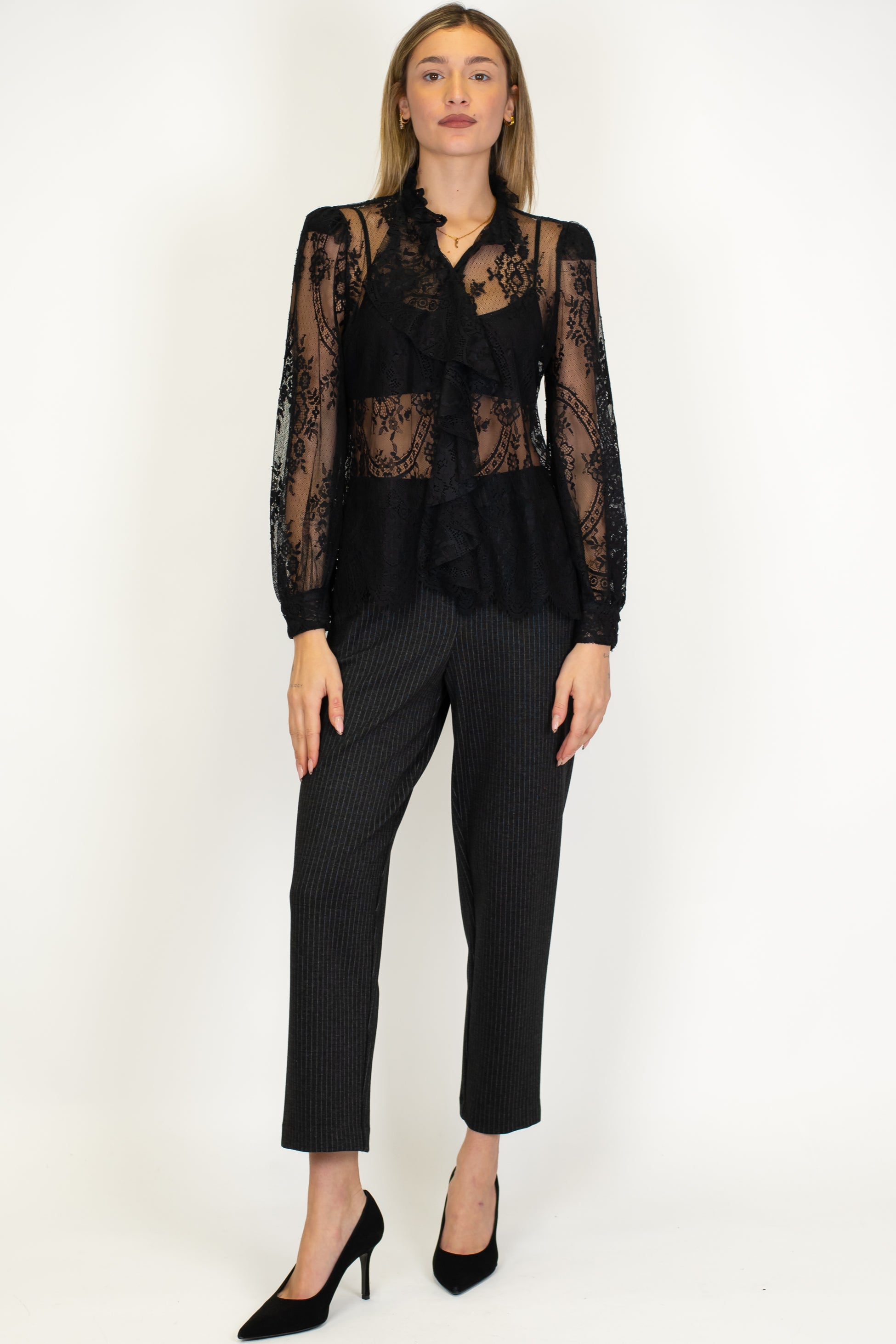 Tensione in - Pantalone slim gessato