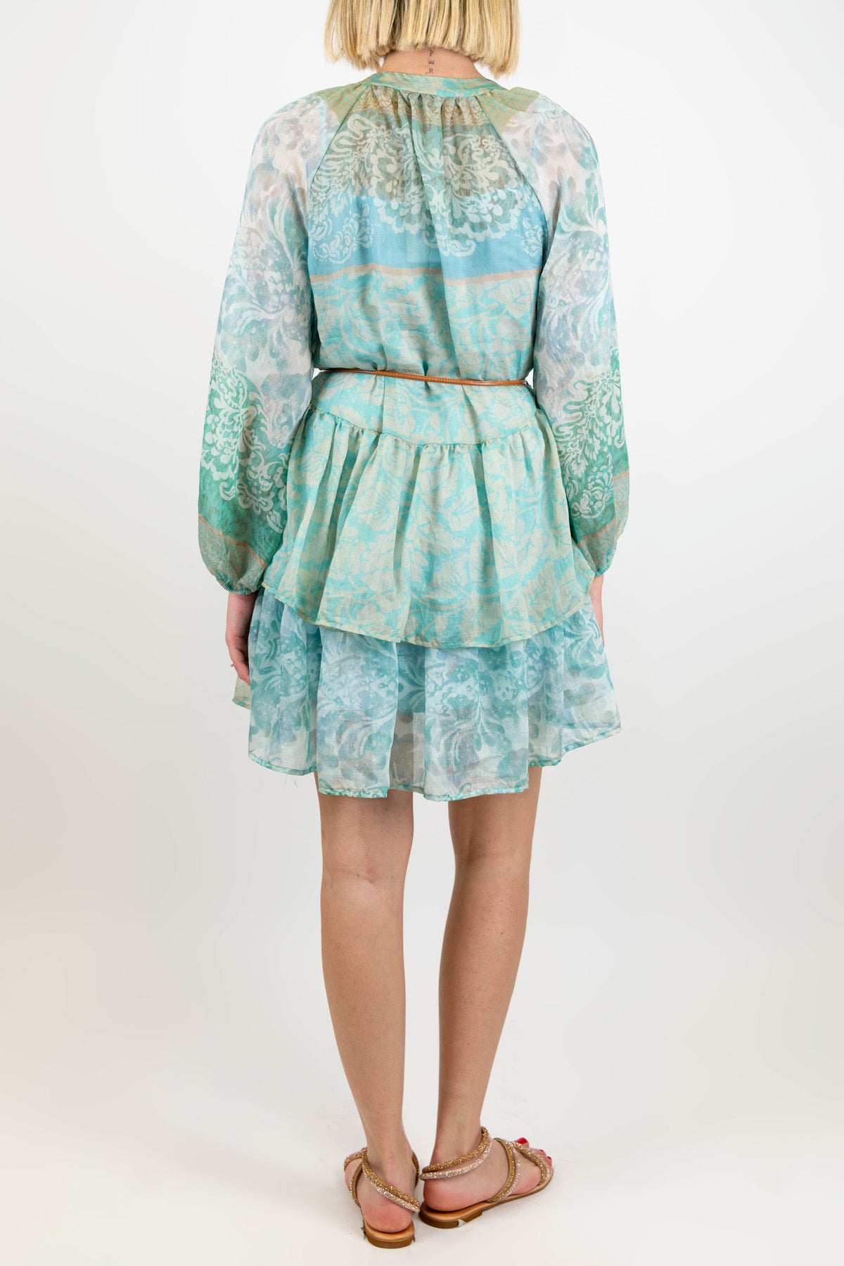 Motel - Abito corto fantasia floreale astratta in lyocell con collo coreano